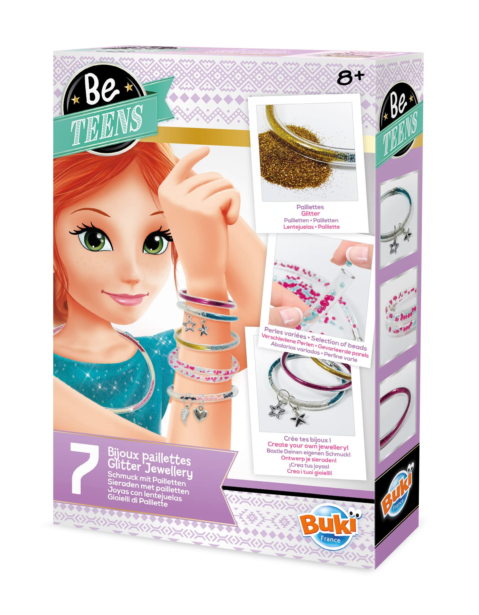 Buki France Be Teens Glitter Jewellery Making Gift Set. Jewellery Making Kit. Create 5 Bracelets & 2 Necklaces with Instructions & Accessories. Arts & Crafts for Kids. Suitable for Boys & Girls 8+ โ image 1