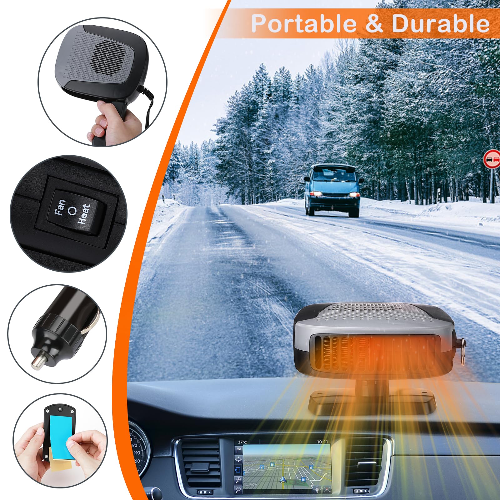 Coikes Auto Heizung 12V 150W Auto Heizlüfter 2 in 1 Heizung & Kühlung Standheizung Tragbare Auto Autoheizer Windschutzscheibe Defroster Defogger Elektrische Heizung Ventilator für Auto SUVLkw Jeep