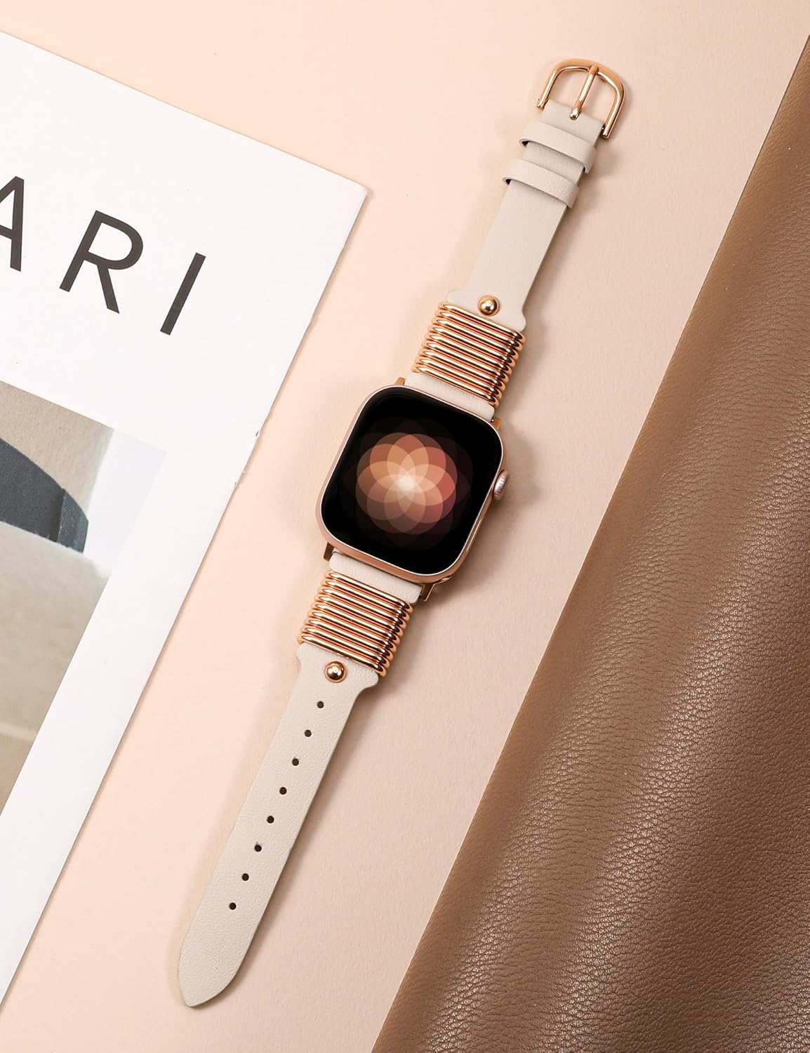 Wearlizer Leather Band Compatible with Apple Watch Bands Women 38/40/41/42/44/45/46/49mm, Slim Dressy Fancy Designer Strap with Metal Ring Loops for iWatch Series 11 10 9 8 7 6 5 4 3 SE/Ultra 3 2 1 - Image 2
