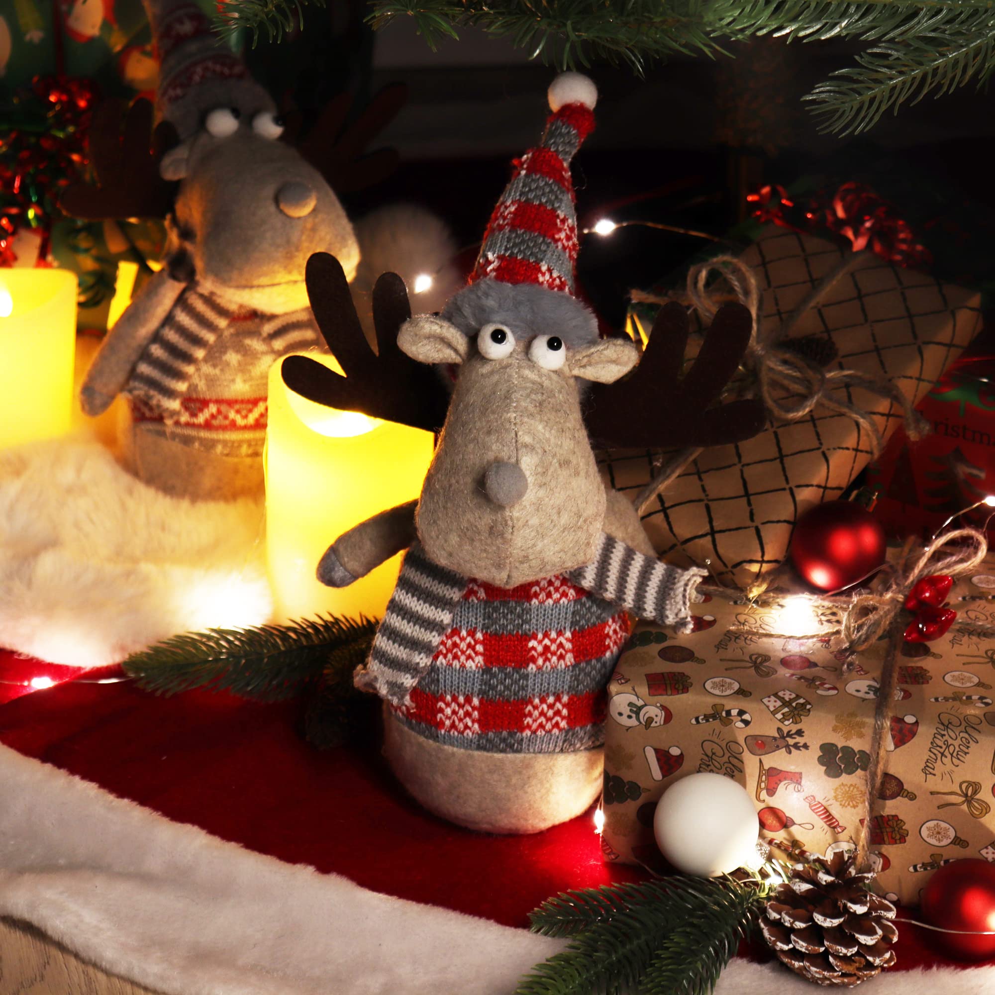 com-four® Figura de Alce para decoración navideña, Figura de Reno de Invierno como Elemento Decorativo Sueco, Lindo Taburete de Esquina como decoración de habitación o Regalo (1 Pieza - Rojo)