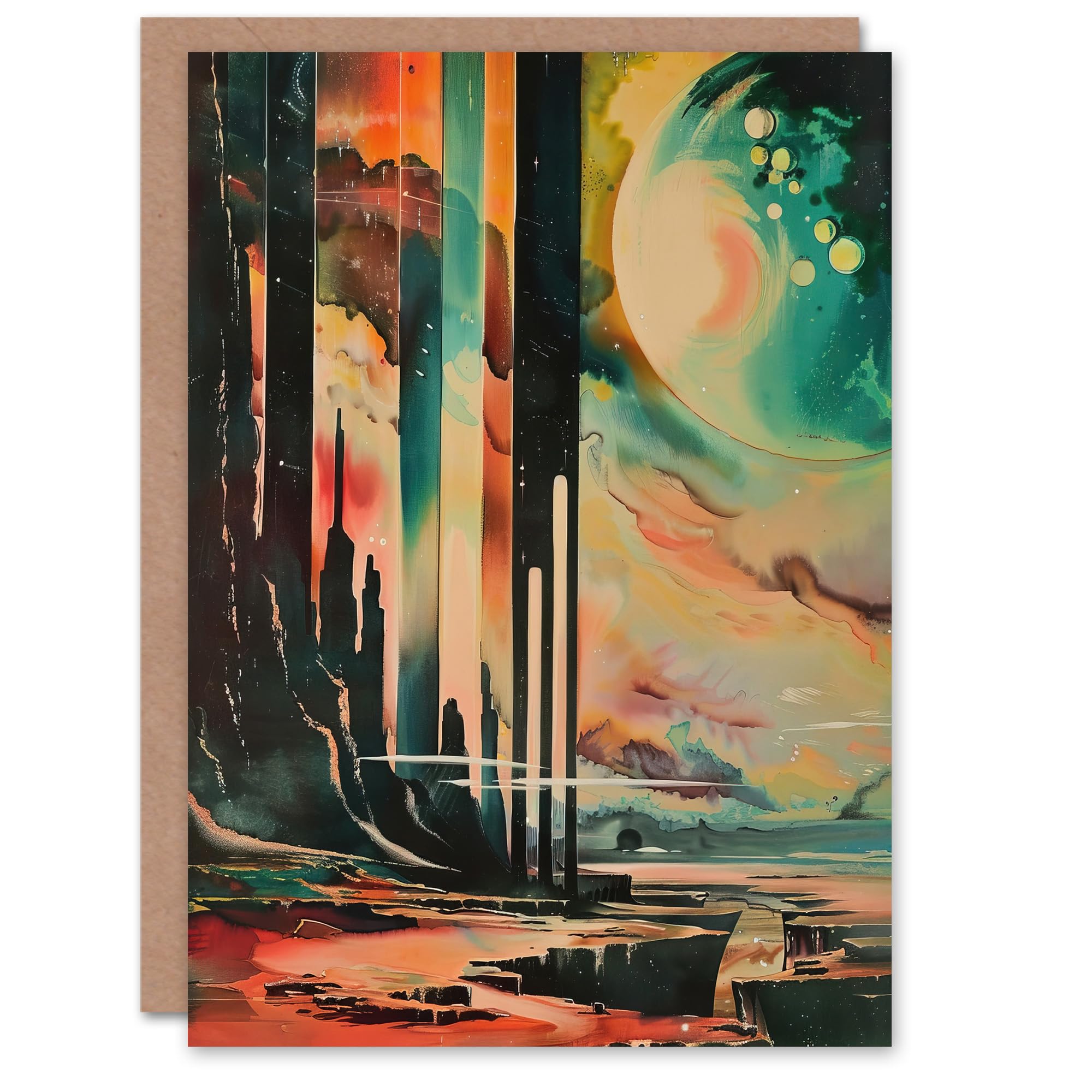 Artery8 Greeting Card - Sci-Fi Cliff by Moon Artwork - Galaxy Fantasy