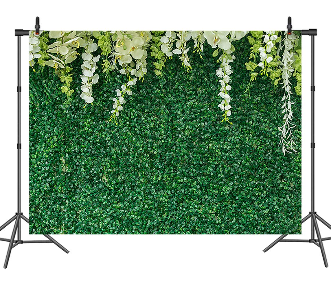 7x5ft Green Leaves Backdrop Grass Wall with Flower Backdrop for Photography Wedding Bridal Shower Party Background Studio Props