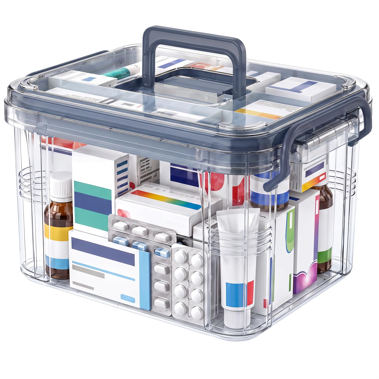Kryndle Medicine Storage Box, 2 Layer Medicine Box with Double Handle
