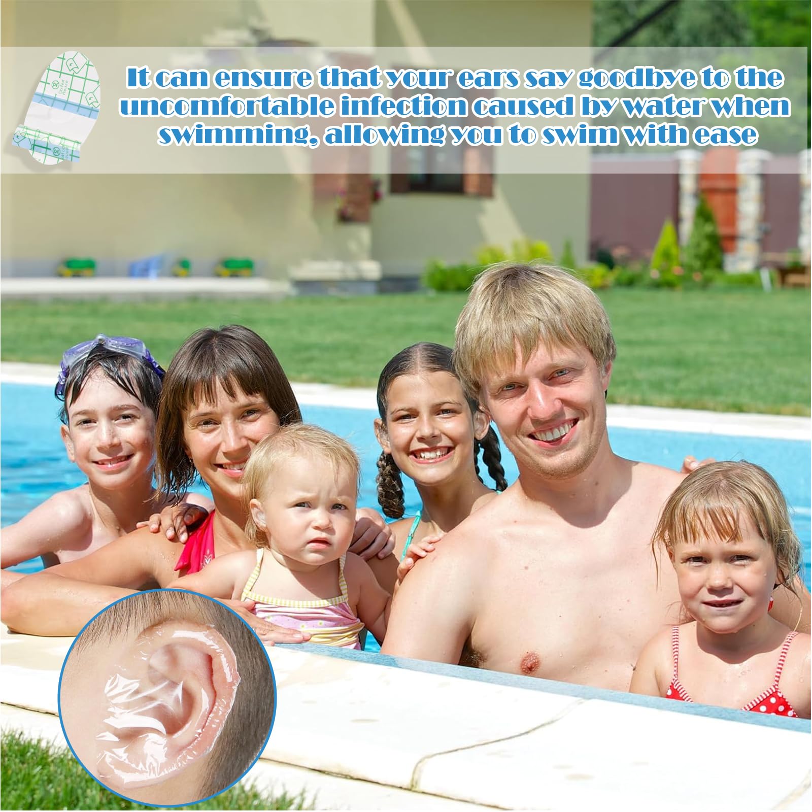 Confezione da 60 copriorecchie per doccia e nuoto, toppe adesive trasparenti impermeabili 5,5 x 8 cm, design senza cotone, adatti per adulti, ideali per surf, immersioni e tutte le attività acquatiche