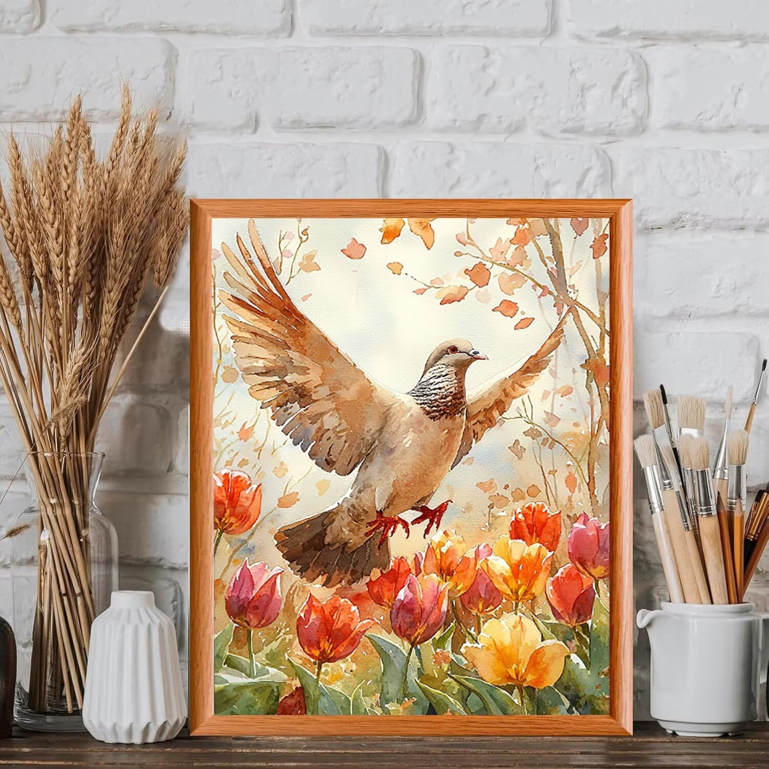 Tulipano e colomba bianca Dipingere con i Numeri per Adulti, 70x90cm a-1092
