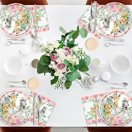 Miniatura 5 de Decoraciones de cumpleaños de safari para niña, suministros de fiesta temática de selva, plato, taza, servilleta, mantel, cubiertos, pajilla, safari