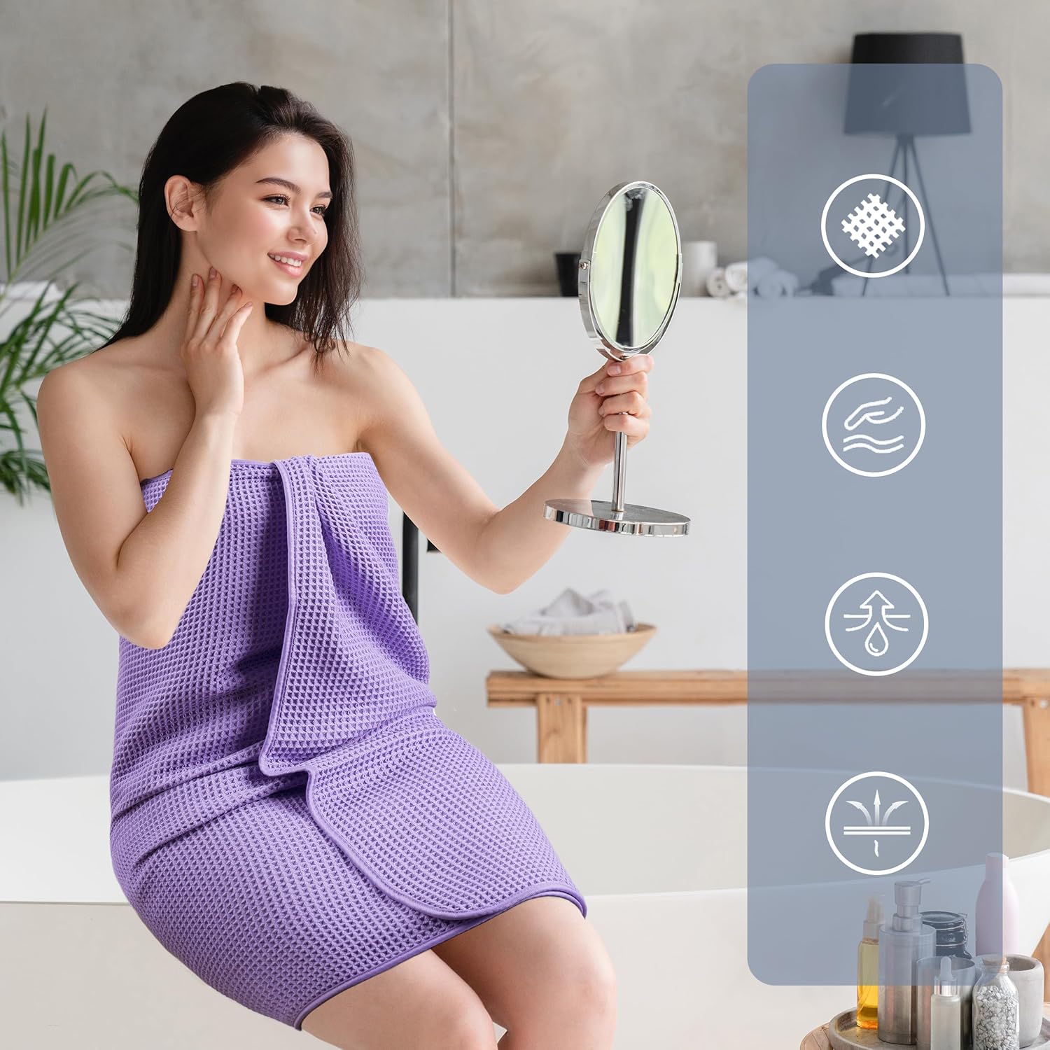 POLYTE 430 GSM Microfiber Quick Dry Lint Free Oversize Bath Towel Set, 6 Piece (Waffle Weave) - Image 6