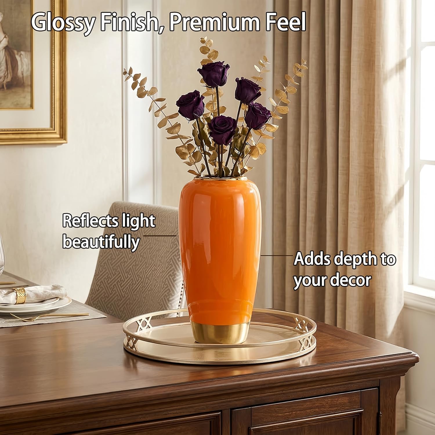 Orange Ceramic Vase,11.8 Inch Large Rustic Vases,Modern Decorative Vase,Terracotta Vase for Living Room Entrance Table Centerpiece,Kitchen,Bedroom,Wedding,Minimalist Home Decor