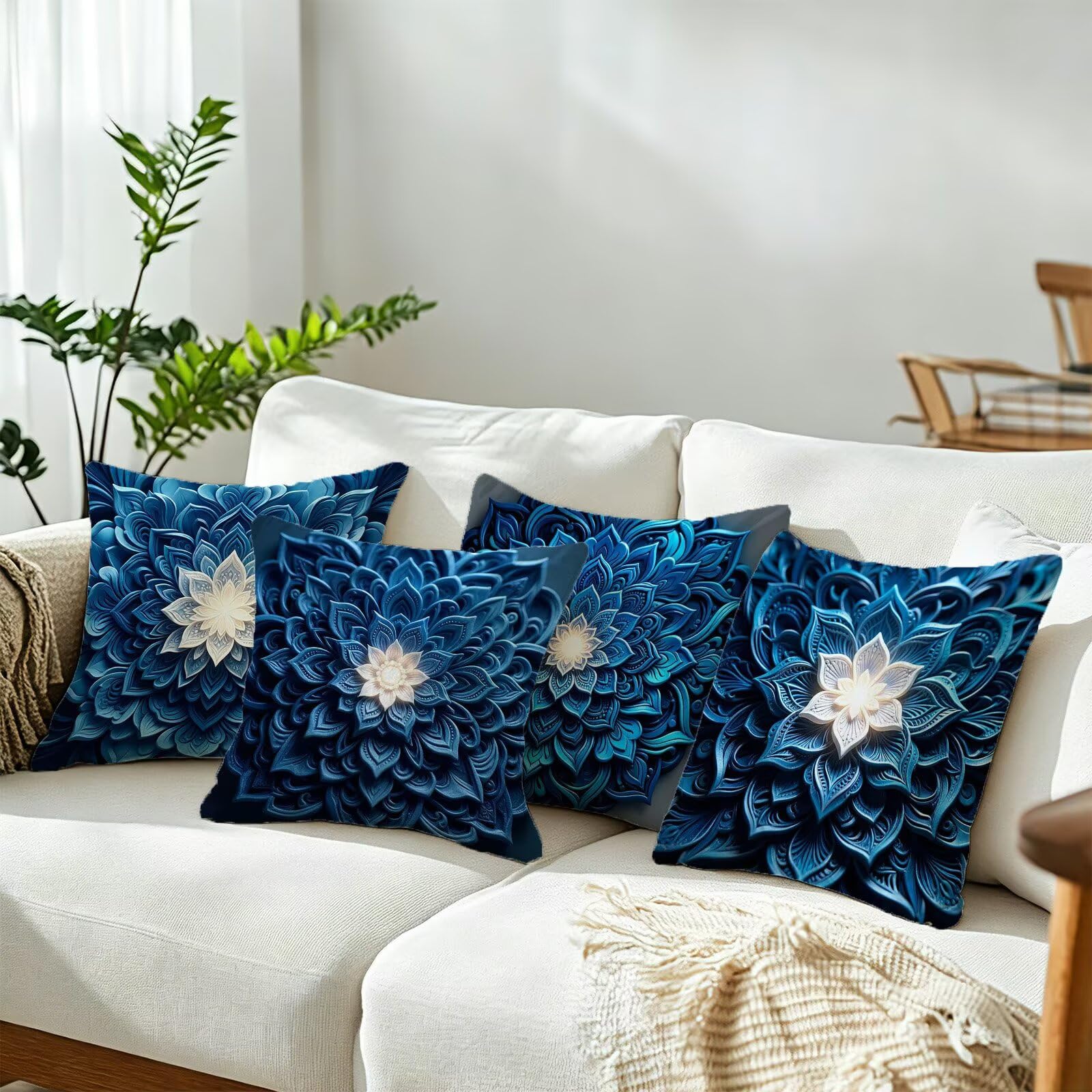 Blu Federe Cuscini Divano 40x40cm, Cuscini da Esterno Set de 4, Cod-264