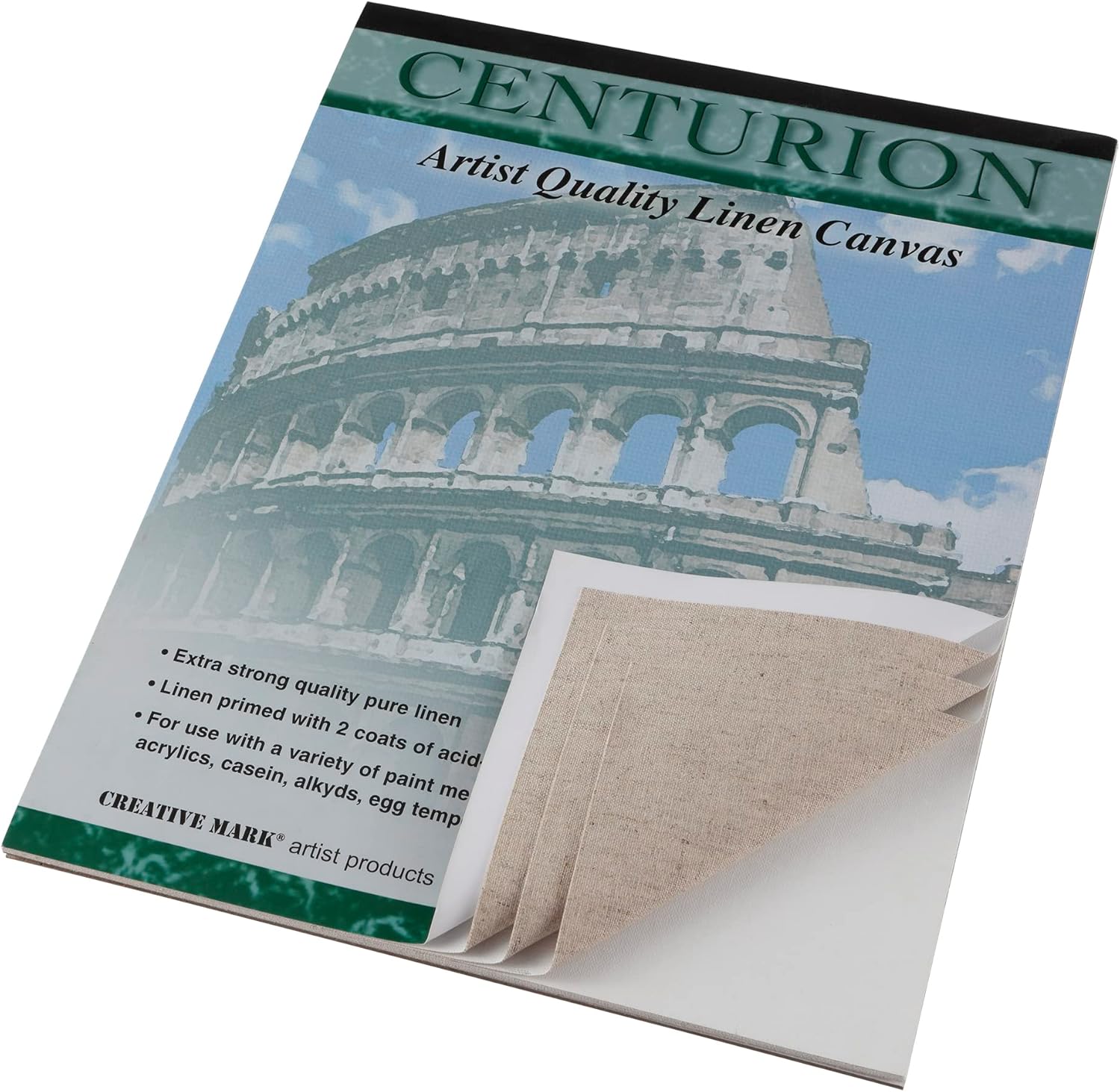 Centurion Acrylic Primed White Linen Canvas Sheet Pad, 2 Pack, 11" x 14" - 20 Total Sheets, 11oz Weight, Tape-Bound for Acrylics, Alkyds, Water-Mixable Oils