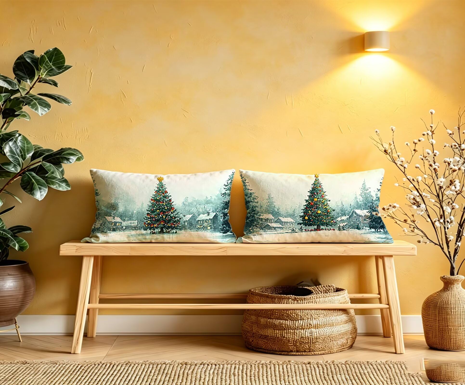 GrüN Kissenbezug 60x80 Baum Kopfkissenbezug 2er Set,Wohnaccessoires & Deko,Weich und Atmungsaktiv Samt Stoff mit Verstecktem Reißverschluss für Bett Sofa Kissen Dekokissen-85861