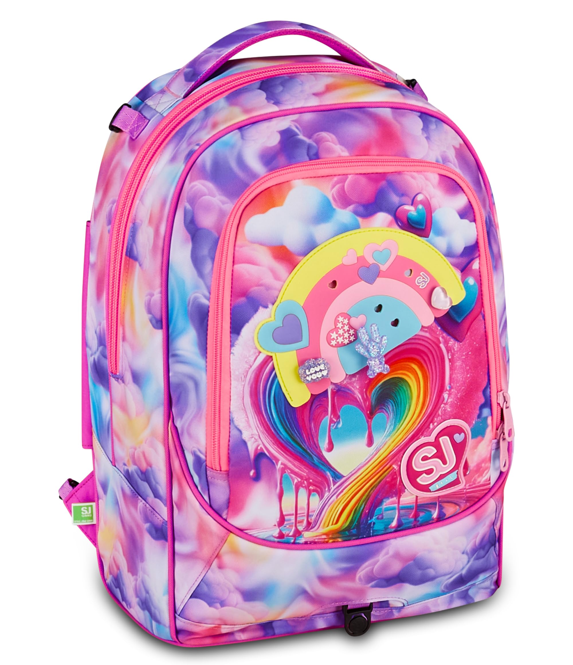 SJ GANG STYLE JAM GANG Trolley Jack 8 ruote JOYFUL PINS GIRL, Rosa, 34L, Scomponibile, Crossover System, 3 in 1, Spallacci a scomparsa, Tasca con pins amovibili, Scuola elementare, Bambina