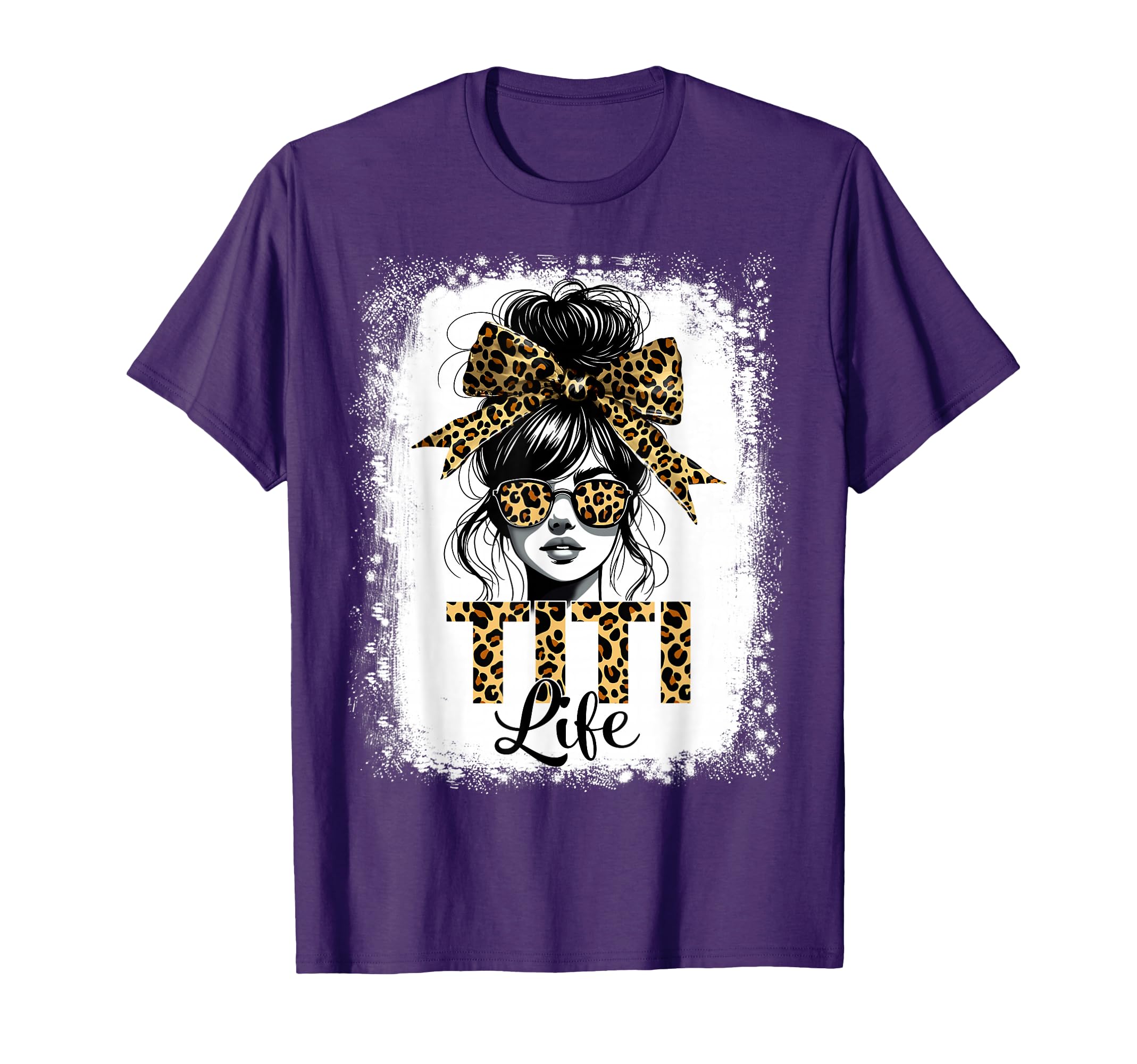 Titi Life Leopard Bow Messy Bun Women Happy Mother's Day T-Shirt