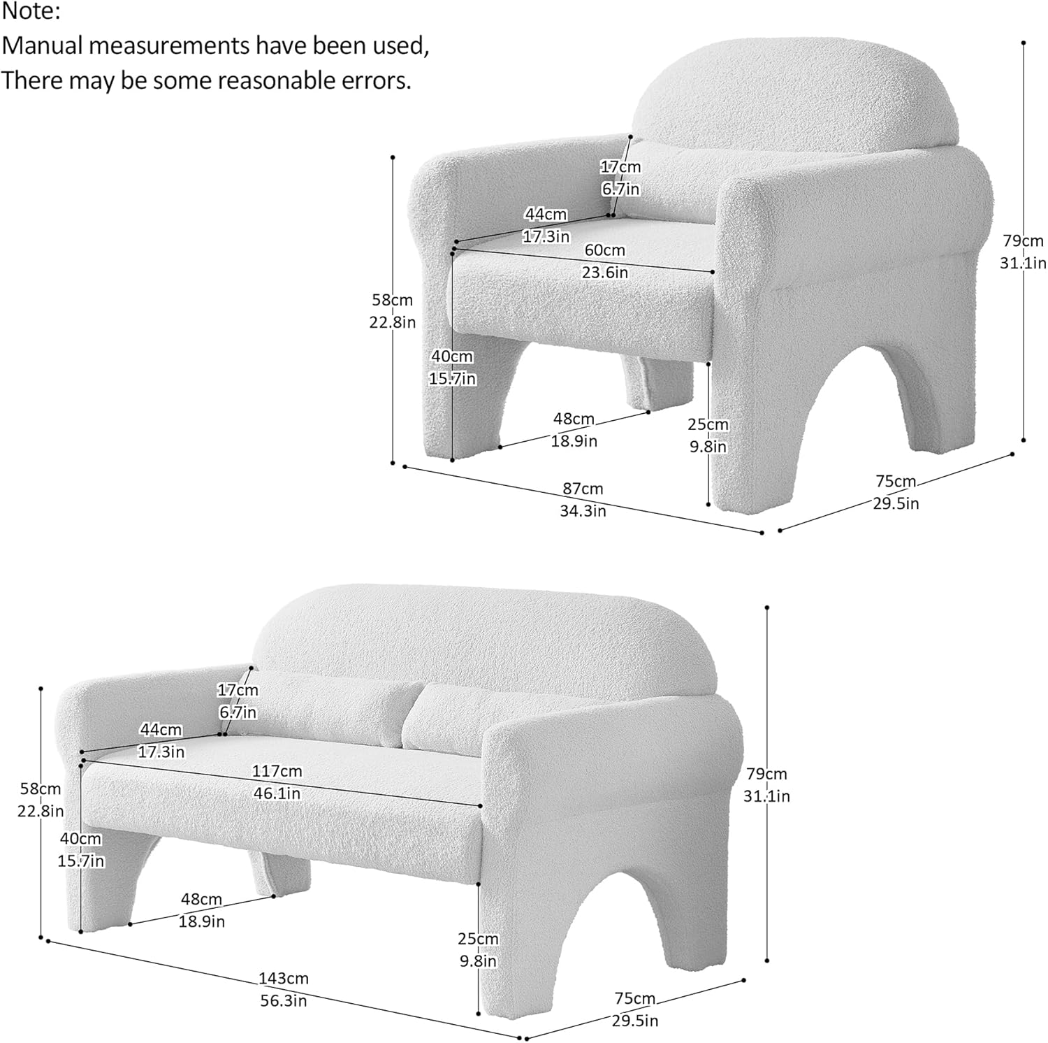 GOWE [Video provided] 2 Piece Set Sofa Couch,Modern Boucle loveseat & Accent Chair for Living Room