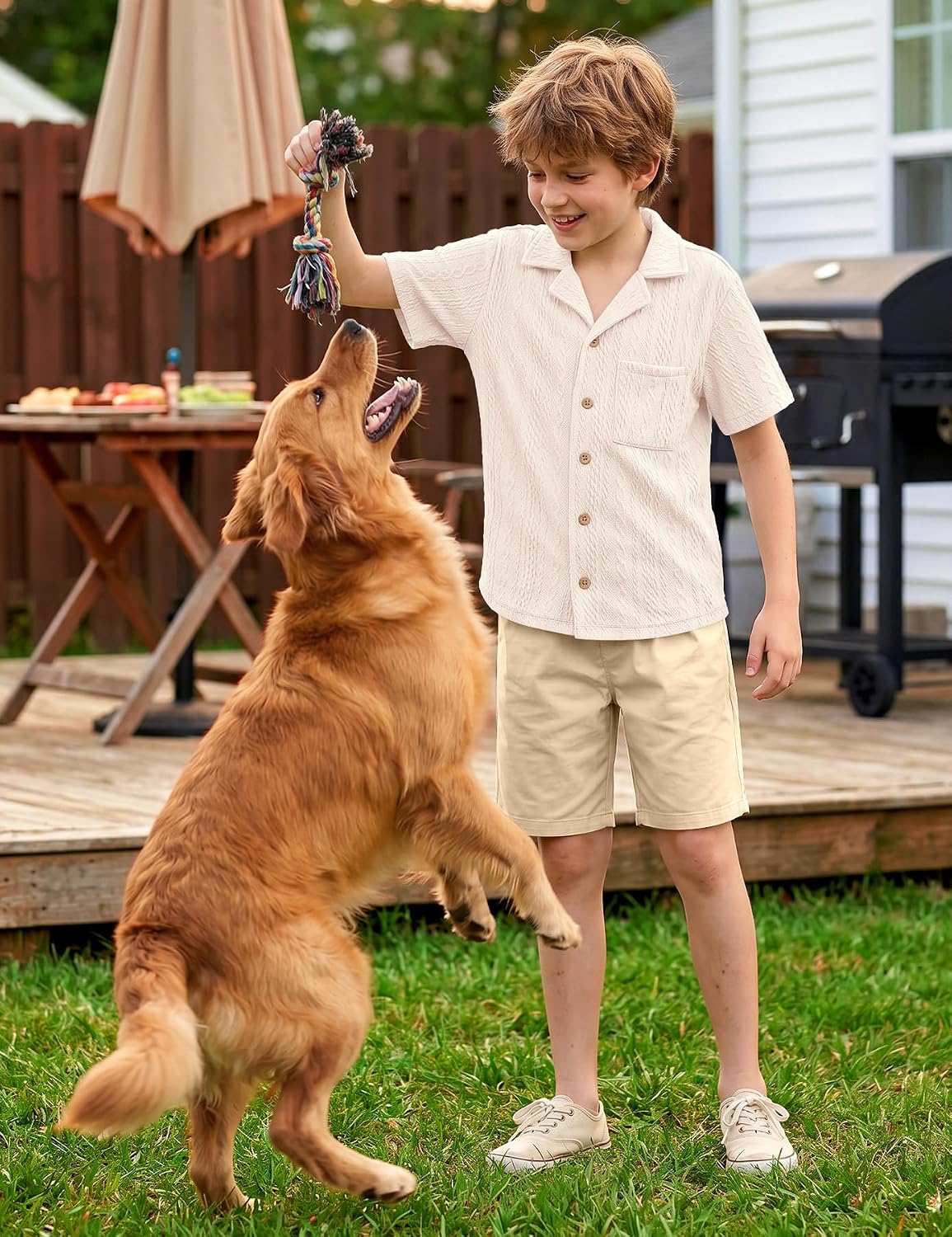 Boys Textured Rib-Knit Short Sleeve Button Down Shirt,Stretch Casual Cuban Collar Holiday Top with Pocket 5-14 Years