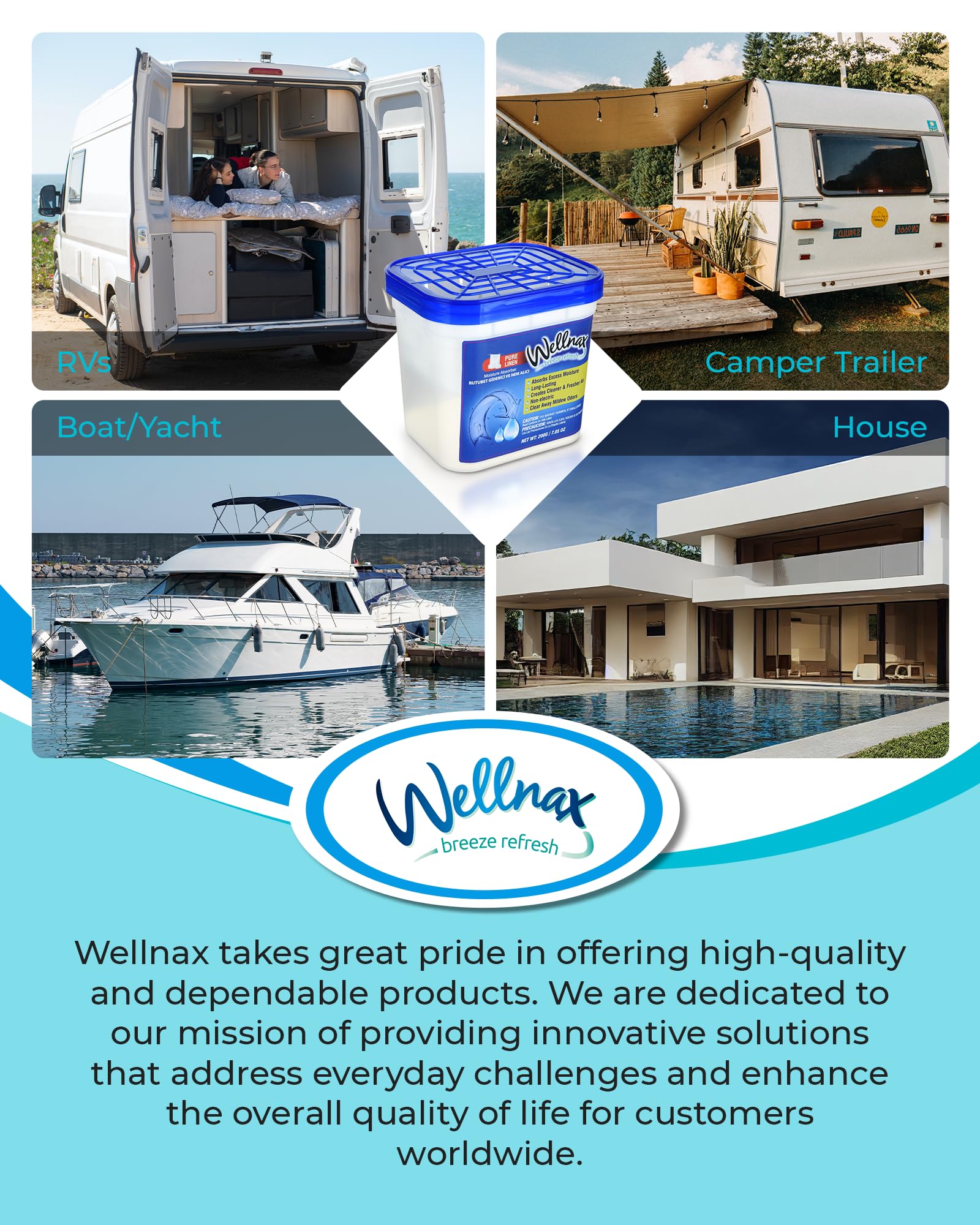 Wellnax - Caja absorbente de humedad deshumidificadora, no eléctrica, ahorro de energía, para baños, sótanos, cocinas y armarios, absorbente de humedad y eliminador de olores, 200 gramos