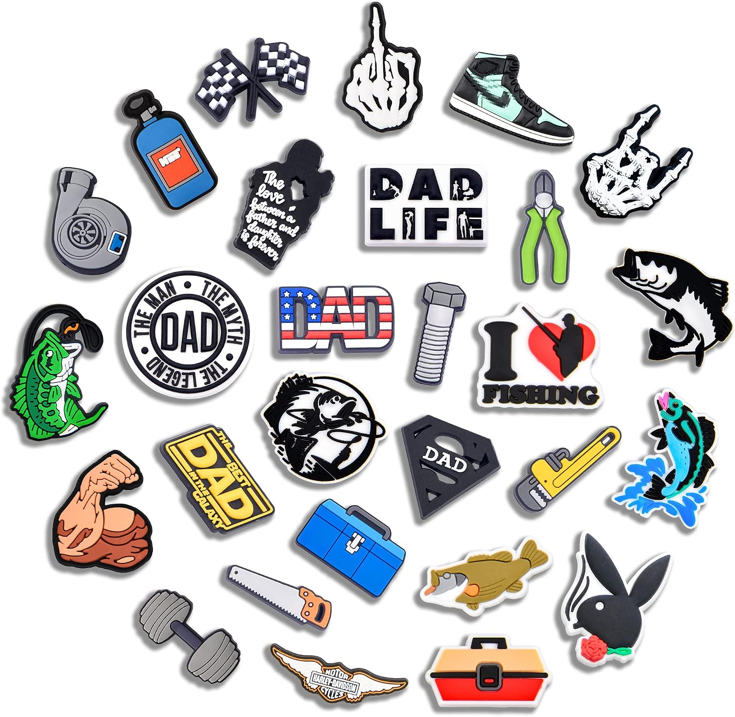 Dad Shoe Charms for Men 28PCS Fish Shoe Charms for Croc