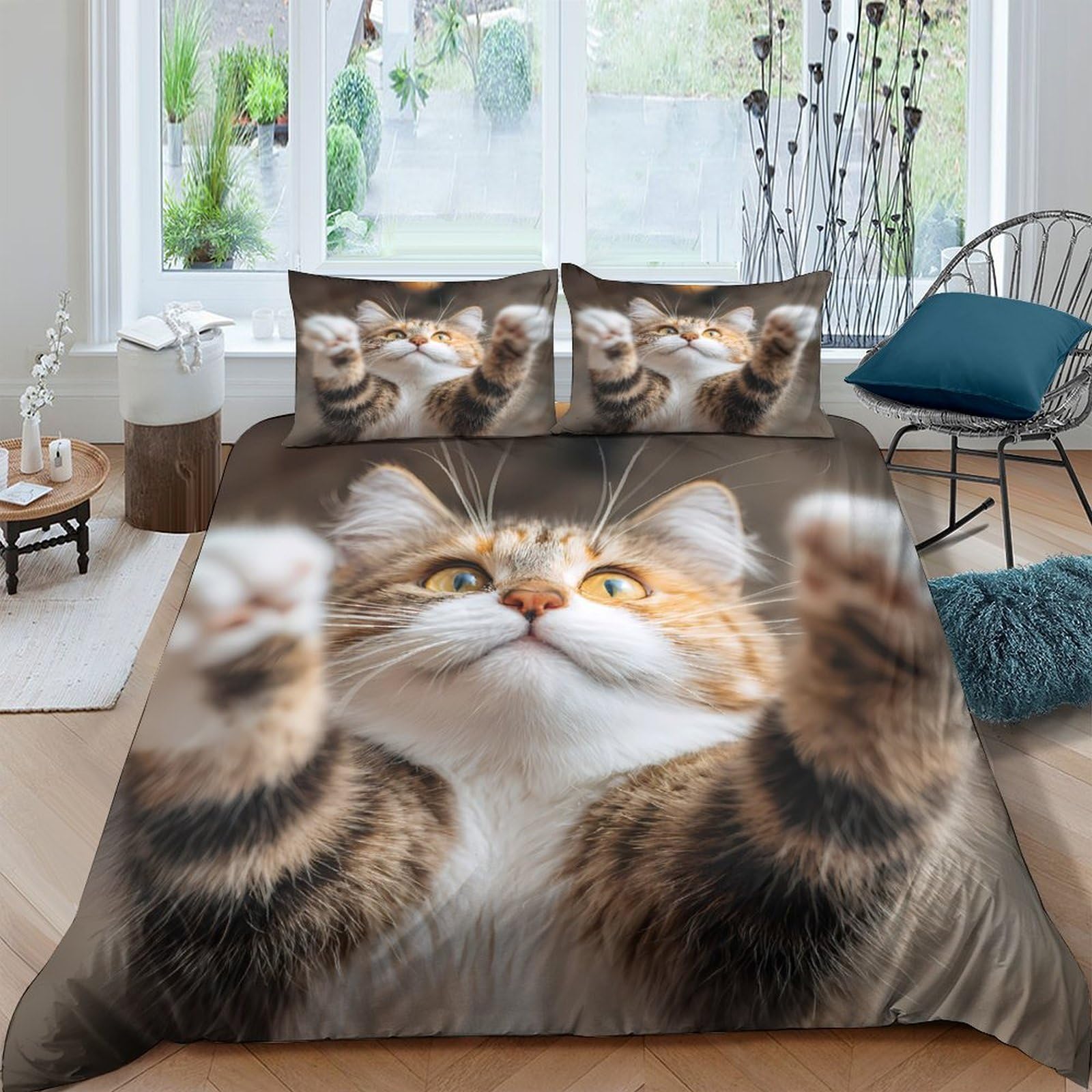 Ctjqhvkz Style-4 3D Printed Cute Tabby Cat Fitted Sheet Microfiber Soft Non-Slip Animal Face Bed Cover For Bedroom Guest Room Easy Care Single（135X200cm）