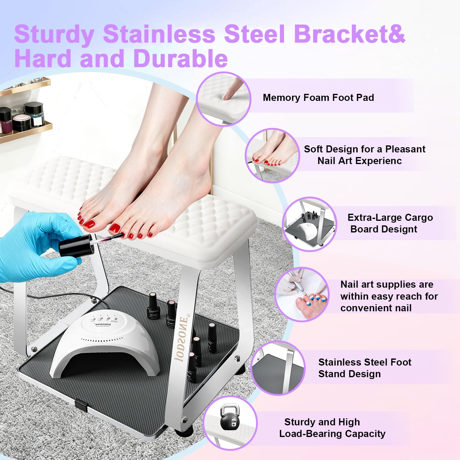 JODSONE Pedicure Foot Rest with a Soft Cushion,Treat Your Feet,Pedicure for Easy at Home,No More Bending or Stretching,Stainless Steel Foot Stand,Sturdy and Long-lasting