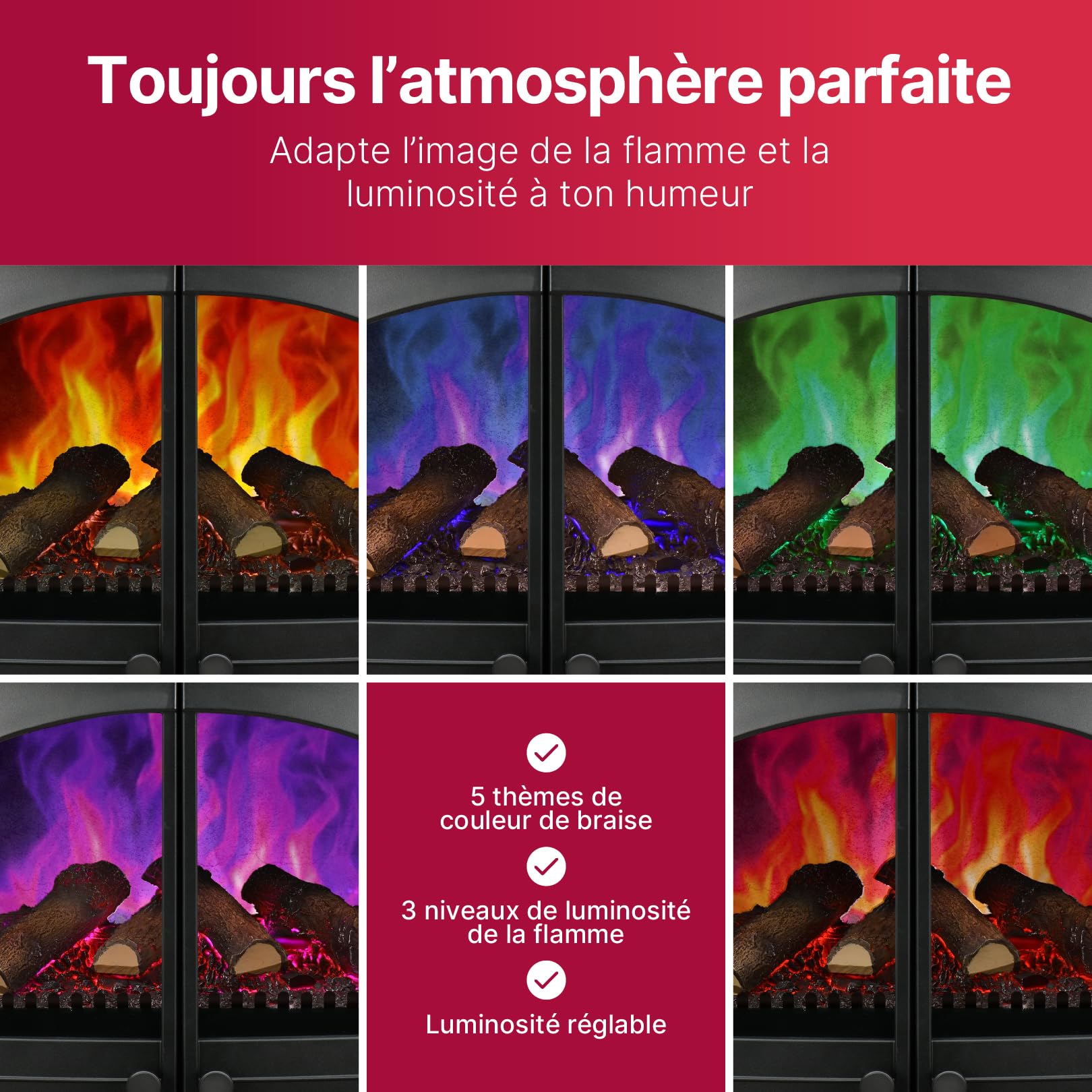 Dimplex Emberly Cheminée Électrique Autoportant 3 Faces Cheminee Electrique Effet Flamme LED Optiflame Chauffage 2 KW Activable Commande Via Télécommande et Application