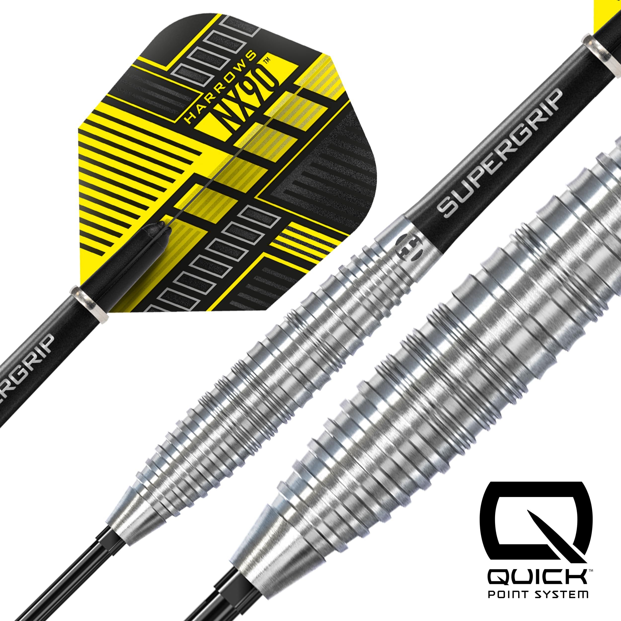 Harrows NX90 Set di freccette professionali a forma di bomba (23 g) I freccette professionali con punta in acciaio al tungsteno al 90% con sistema di cambio rapido I, set da 10 pezzi con asta nera