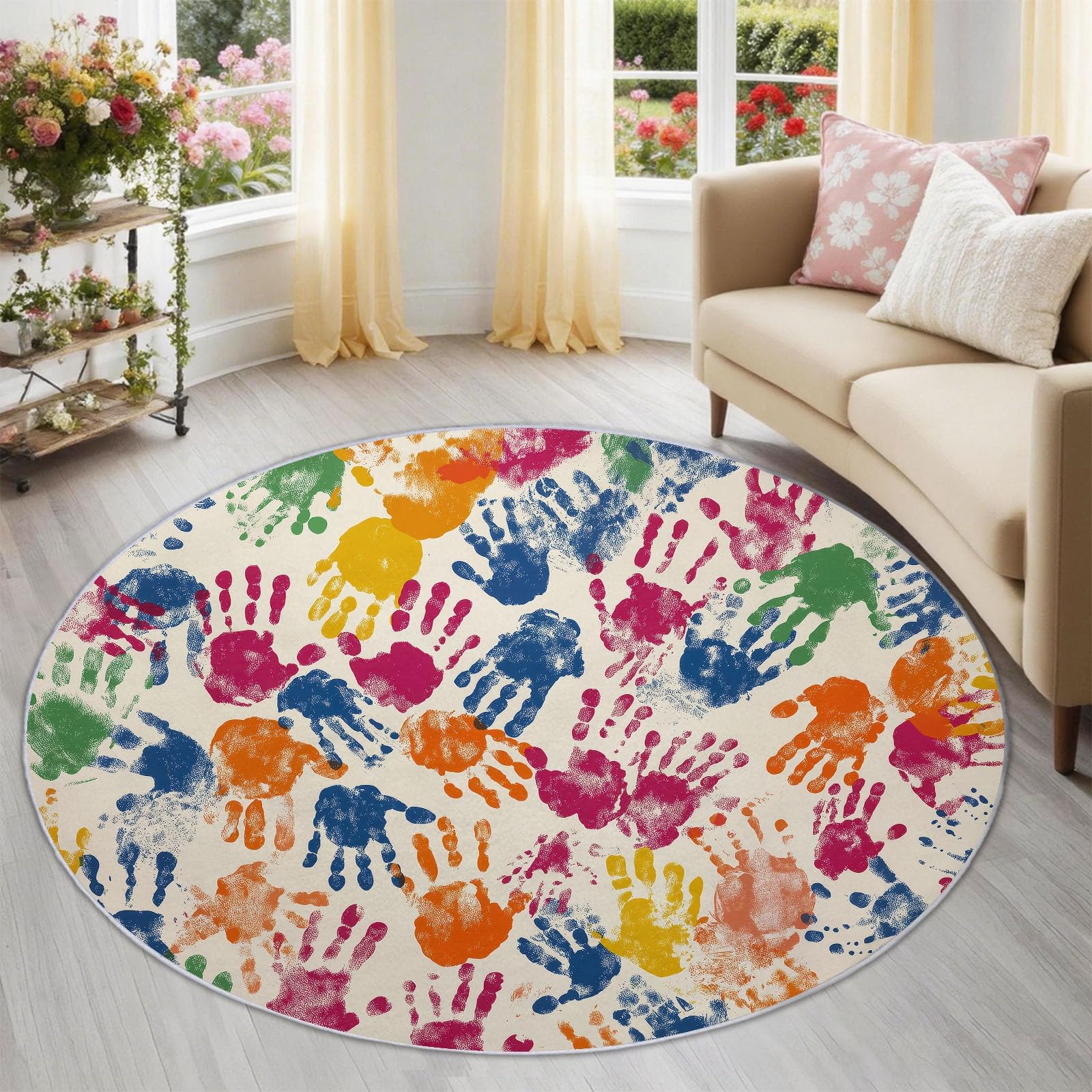 Alfombra antideslizante dormitorio juvenil redonda blanca de pelo corto
