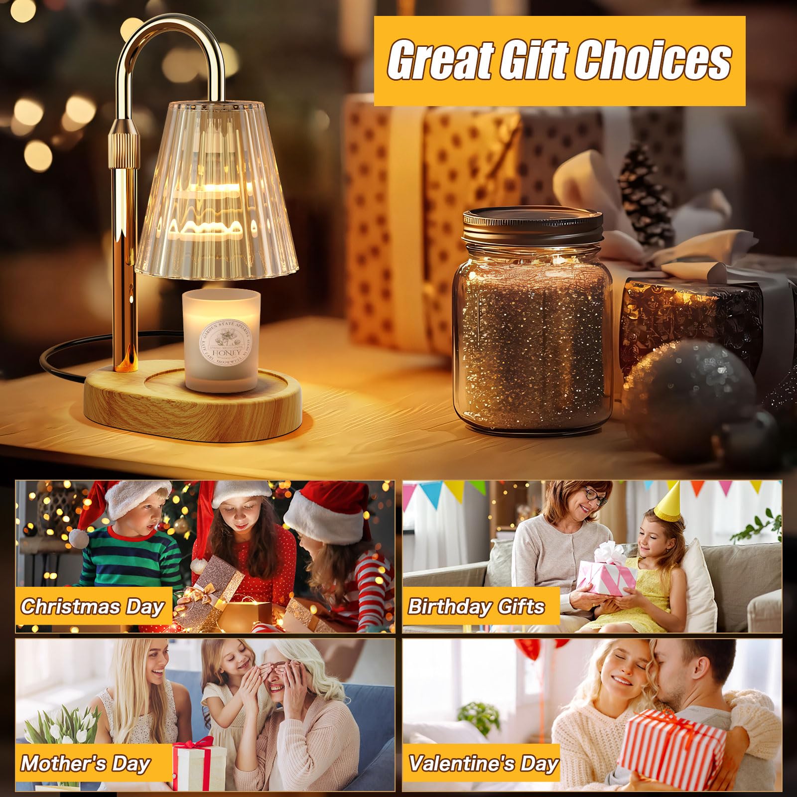 Candle Warmer Lámpara Calienta Velas, Lámpara Perfumada con Temporizador y Regulador de Intensidad, Lámpara Calienta Velas Eléctrica para Velas Perfumadas Para la Decoración del Hogar Dormitorio, Yoga