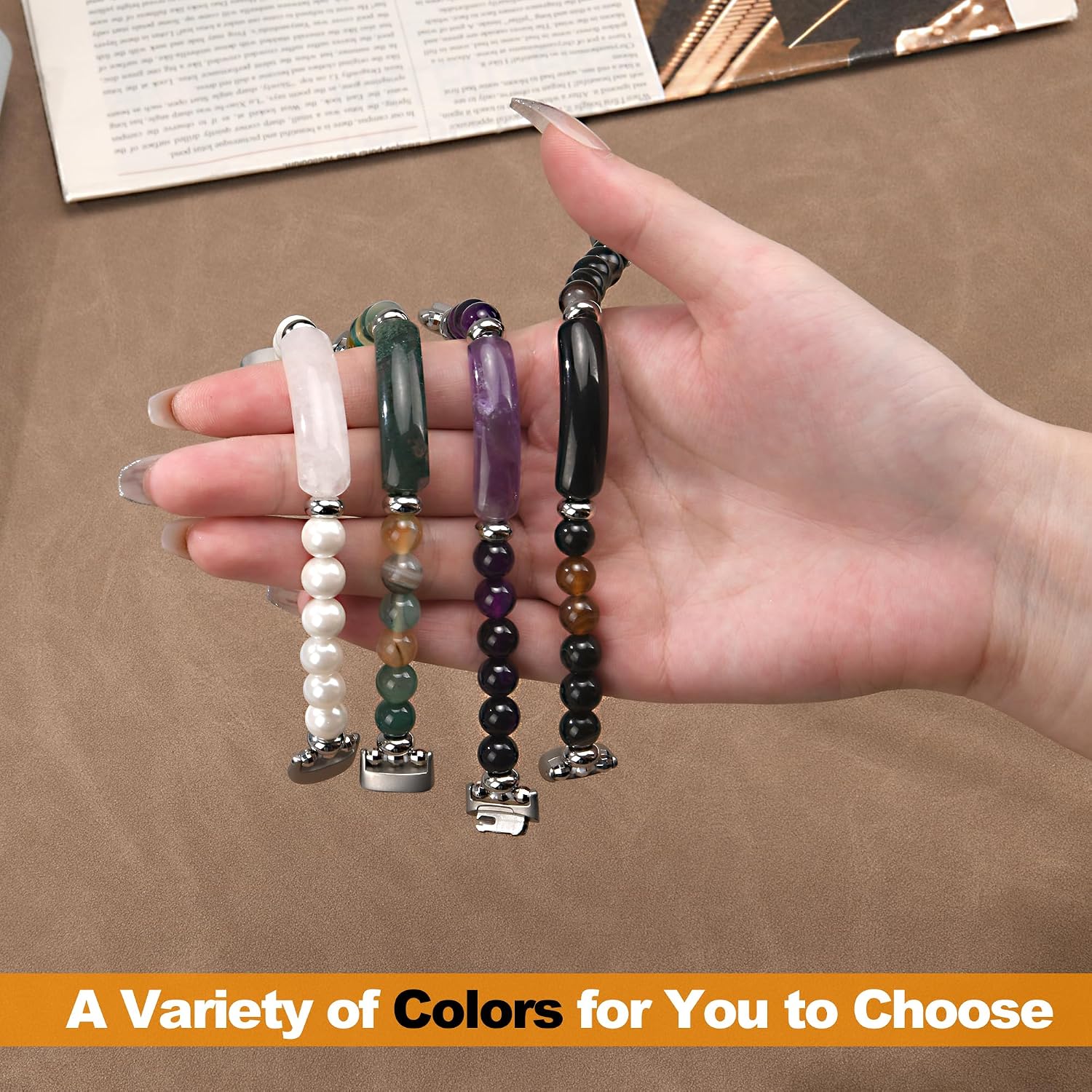 Natural Stone Beaded Bracelet Compatible for Fitbit Luxe, Handmade Elastic Bands Replacement Band for fitbit Luxe image 5