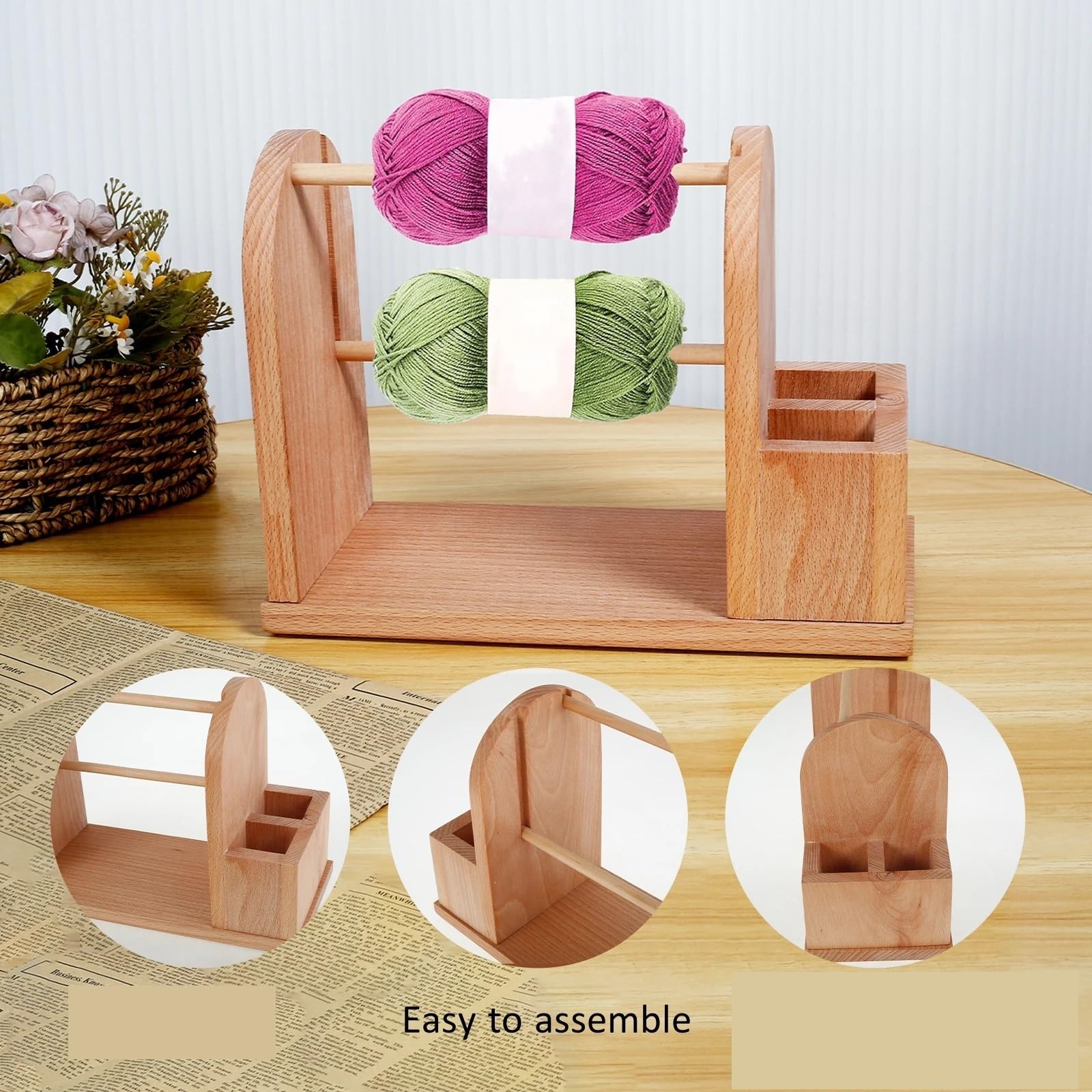 Soporte for hilo for ganchillo, estante for de madera, práctico dispensador bolas, Spinner fácil montar para Hilo de Lana