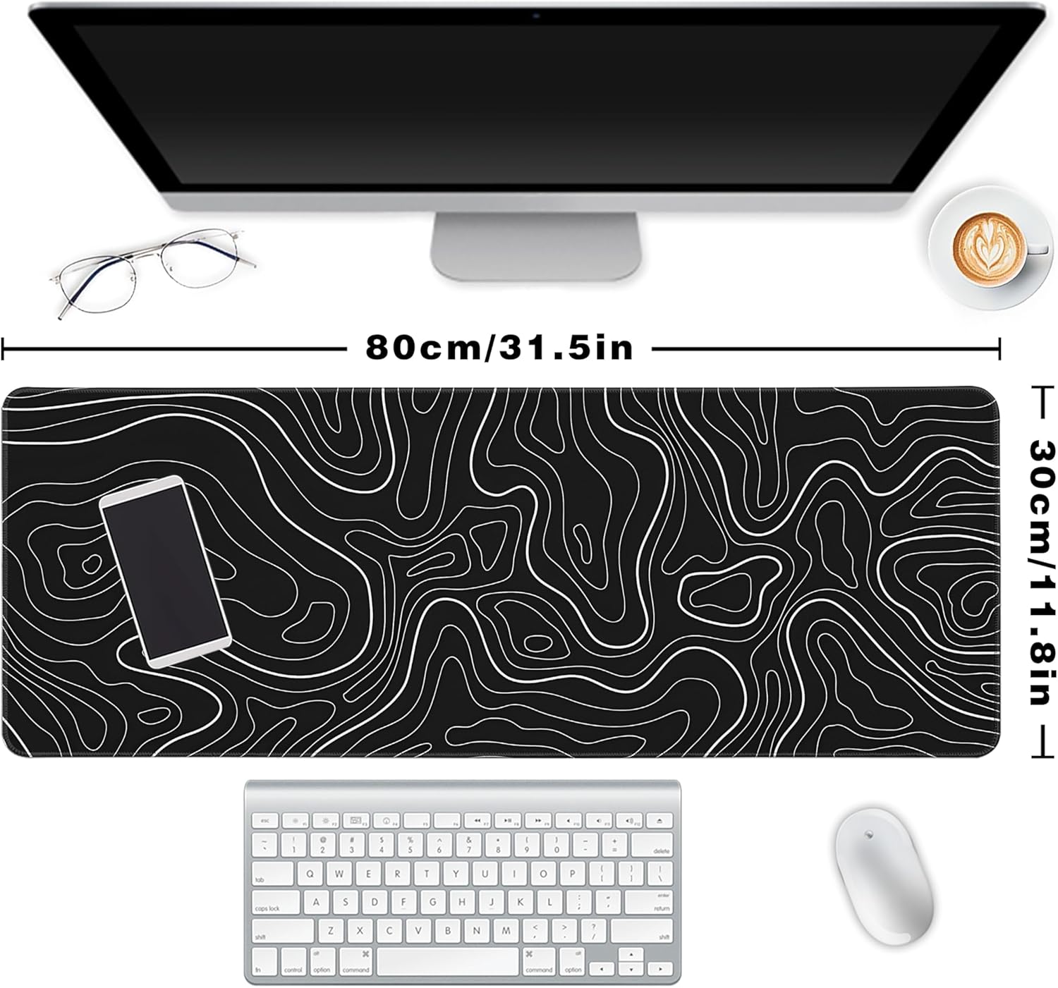 Long Gaming Mouse Pad Extended Anime Large Desk Pad with Non-Slip Base Full Keyboard Mat with Stitched Edges for Gaming and Office 31.5 x 11.8 inches (Black Geometry) 3
