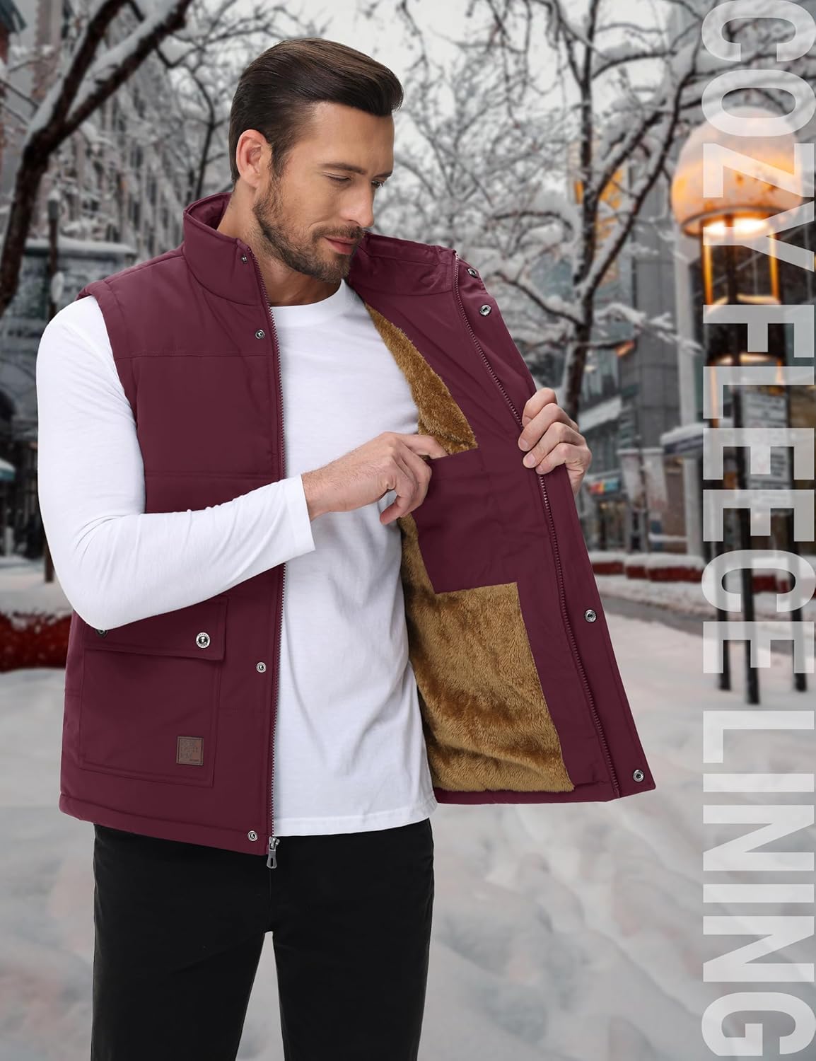 Cotrasen Men's Winter Warm Vests Outerwear Casual Fleece Lined Vest Puffer Sleeveless Jacket - Image 2