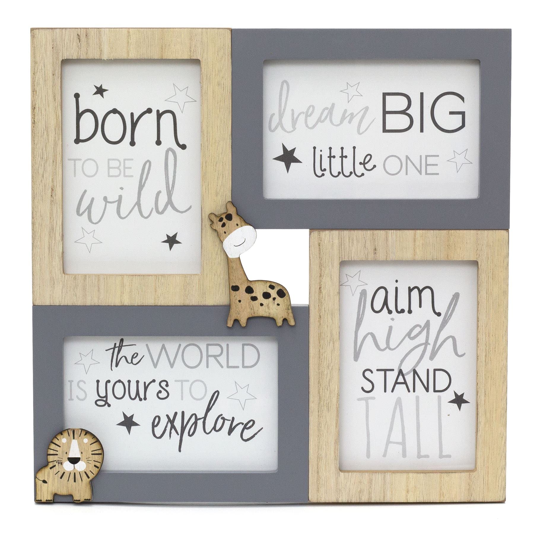 Carousel Children's Adorable Baby Animal Wooden Photo Frame - Holds Multiple 6X4 Pictures