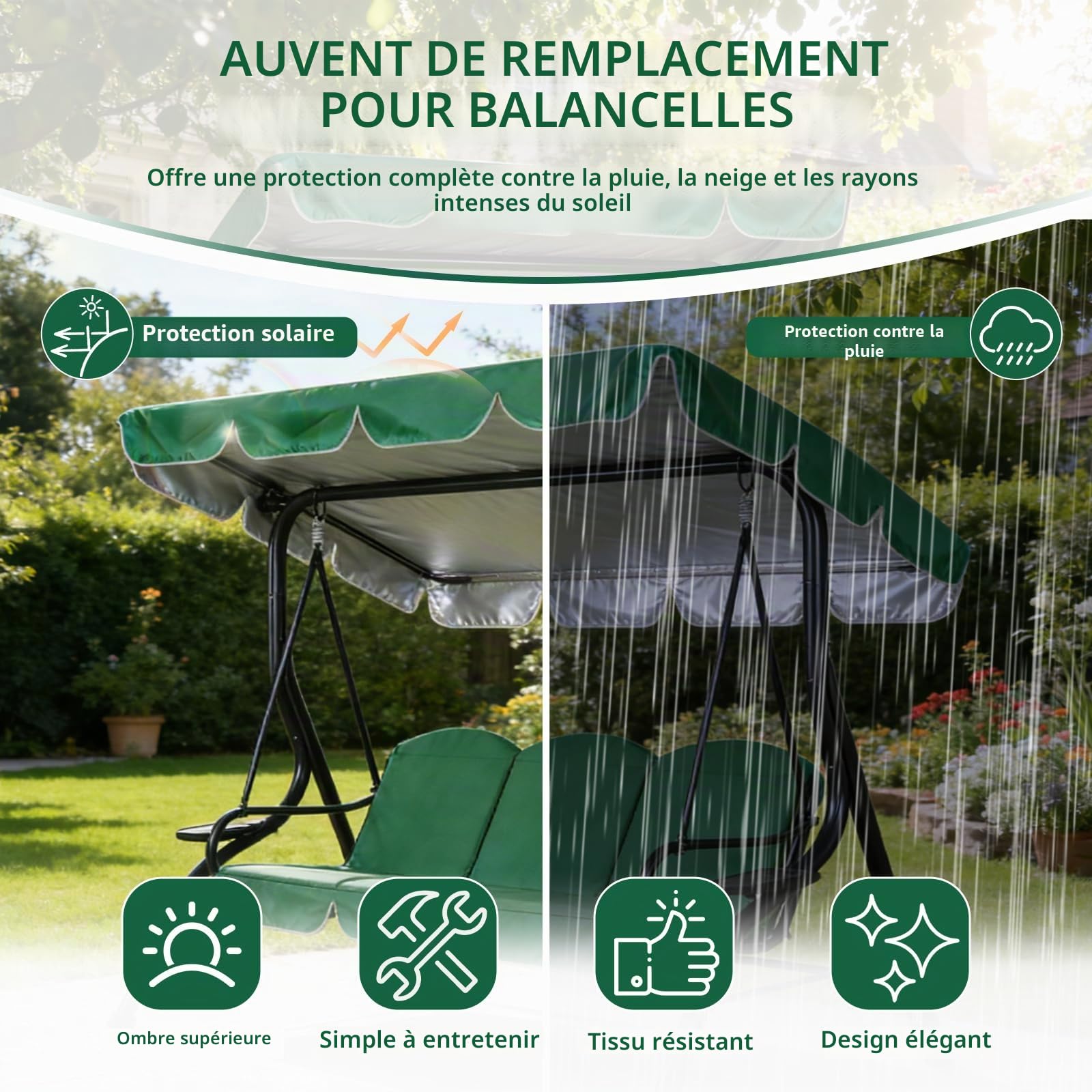 Toit de Rechange pour Balancelle de Jardin 210 x 145 cm, Toit de Rechange Universel pour Balancelle 3 Places, Imperméable Protection UV Convient pour Remplacer le Auvent d'un Toit de