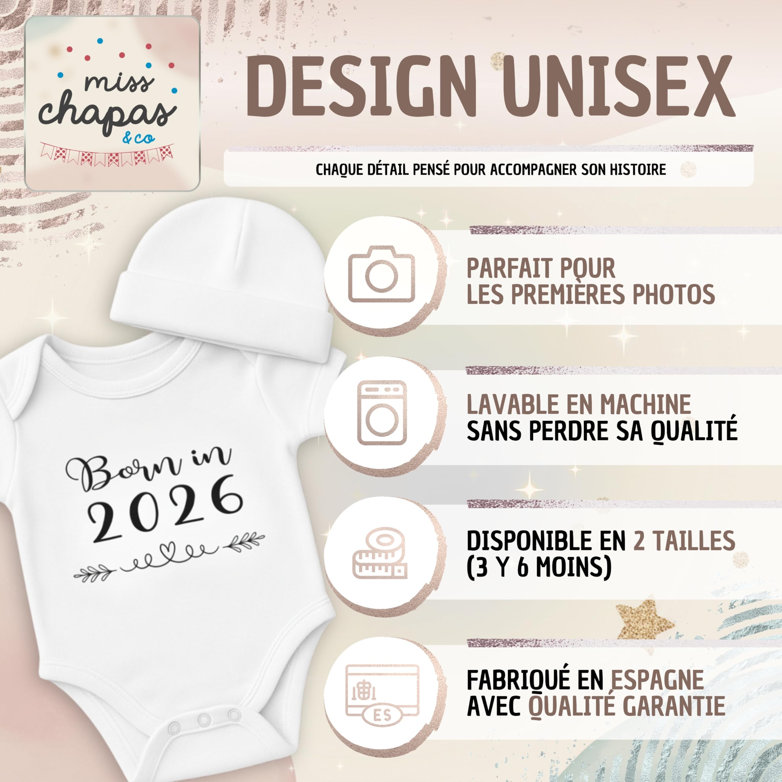 Ensemble Bébé Born in 2026" Body + Bonnet – Cadeau de Naissance Original, Baby Shower, Noël | Nouveau-né | Présenté dans une Boîte Kraft Prêt à Offrir