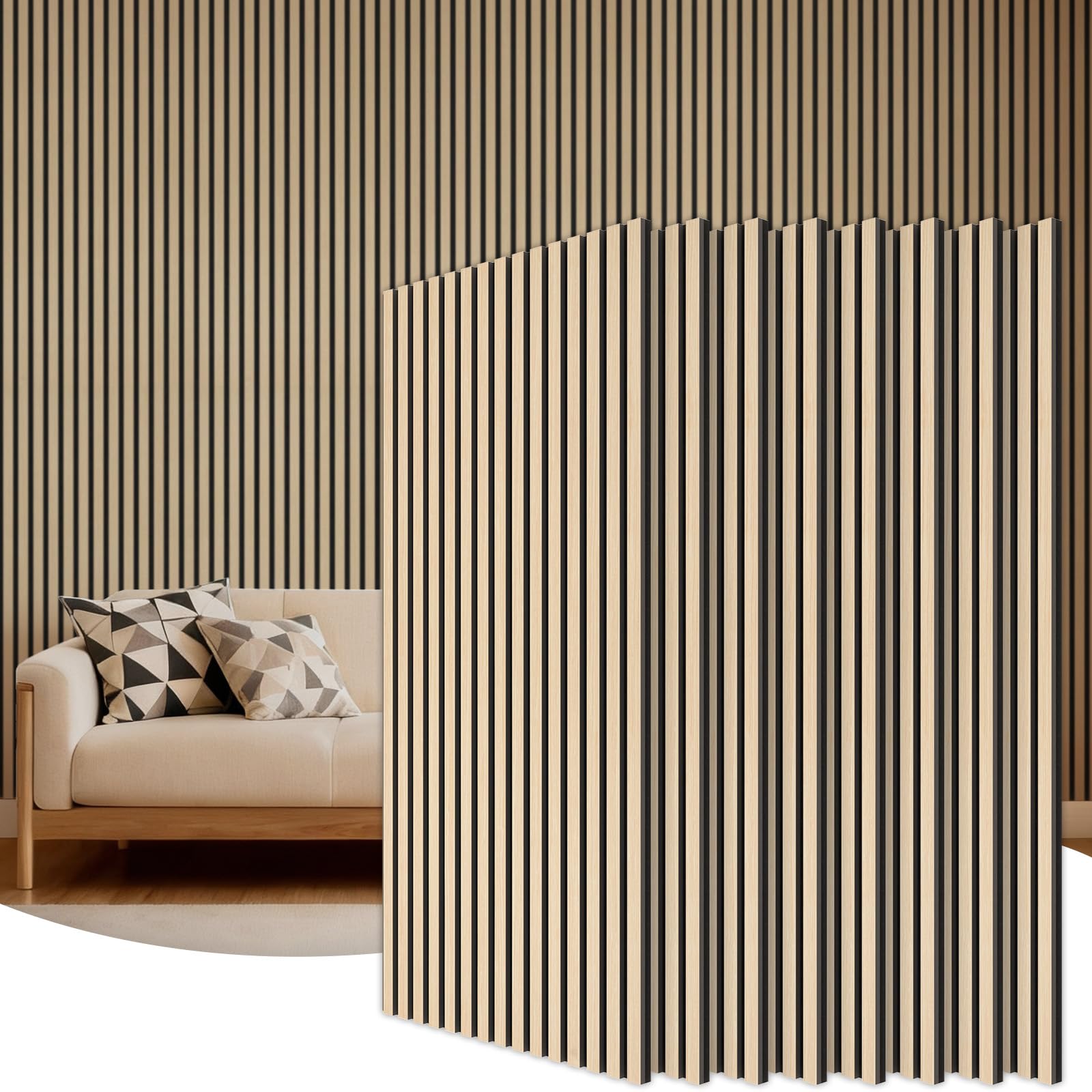 TONOR Panele Akustyczne Drewniane, Panel Akustyczny Zestaw 8 Sztuki, 120 x 60cm - 5.76m², 3D Drewniane Panele Dźwiękochłonne do Sypialni, Salonu, Biura, Lady, Drewno Kędzierzawe