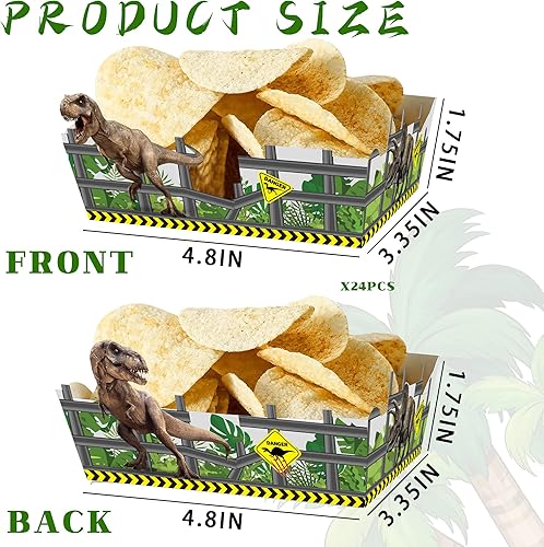 Miniatura 6 de Bandejas de papel desechables de dinosaurio, 24 piezas de suministros de fiesta de cumpleaños para palomitas de maíz, nachos, papas fritas, bandejas