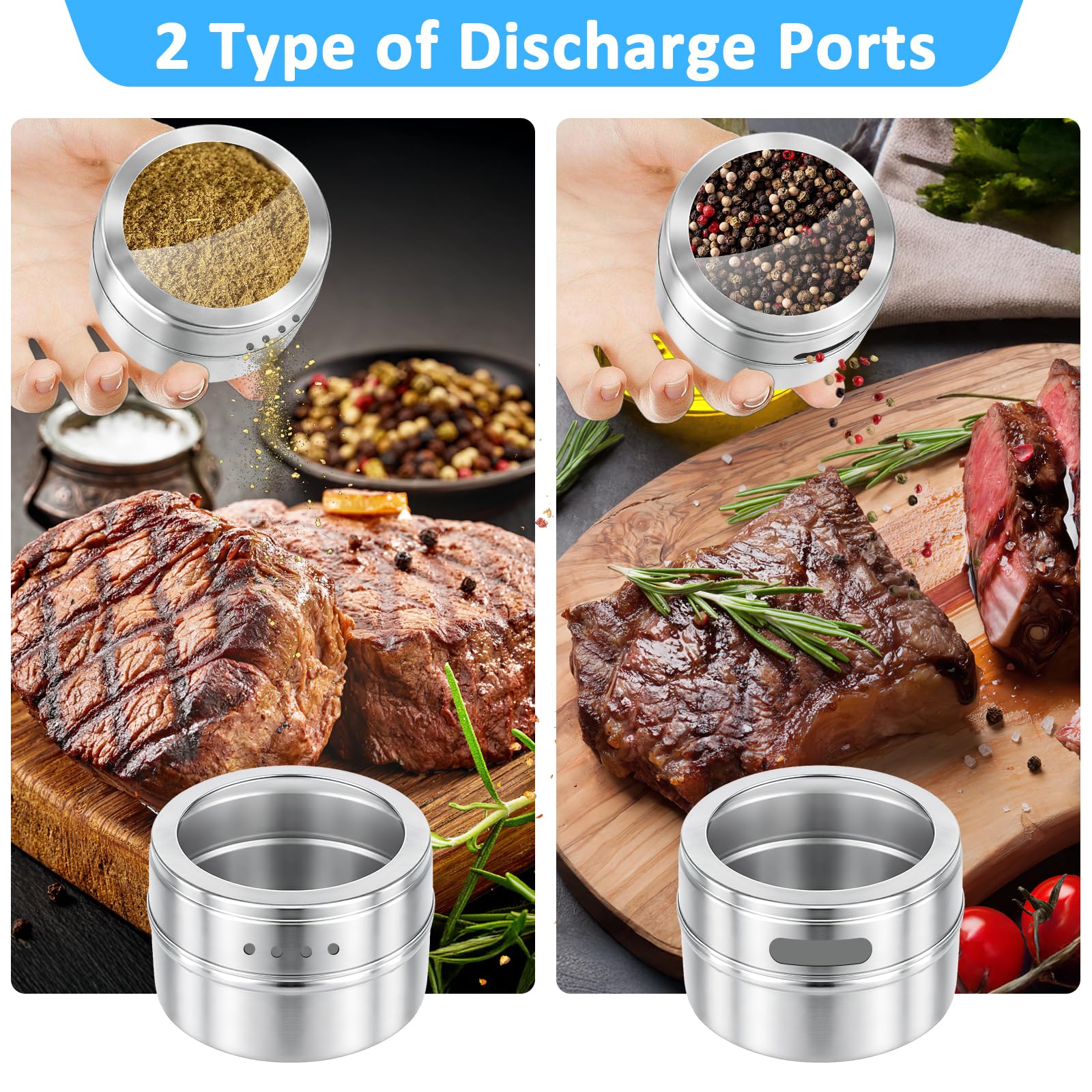 Lot de 40 boîtes à épices magnétiques en acier inoxydable - 100 ml - Avec fenêtre - Avec étiquettes à épices, stylos et cuillères à mesurer - Rangement peu encombrant pour réfrigérateur et