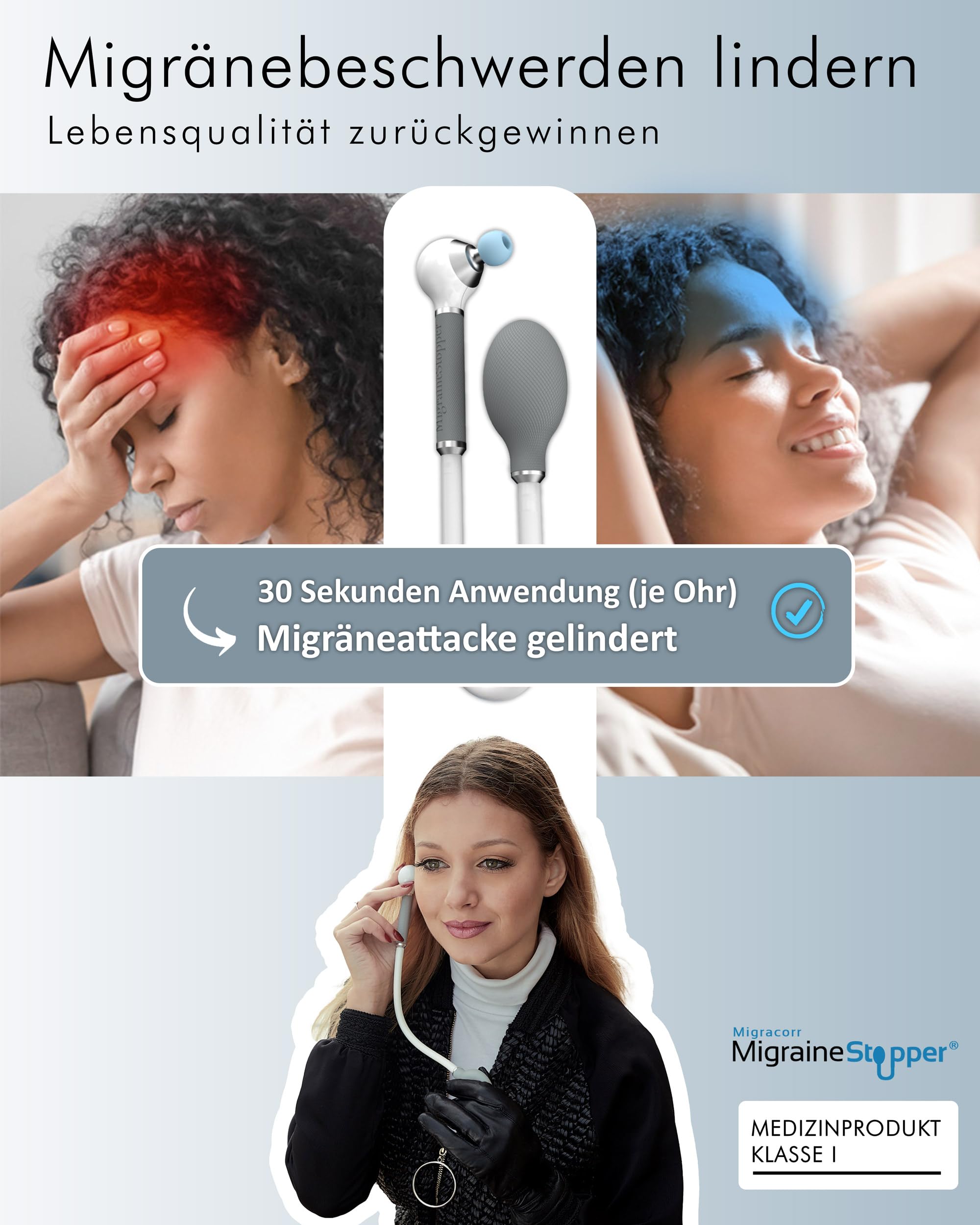 Migraine Stopper – Medizinisches Gerät zur Migränelinderung ohne Medikamente | Migränegerät mit gezielter Nervenstimulation | Alternative zur Migränemaske bei Migräne & Kopfschmerzen