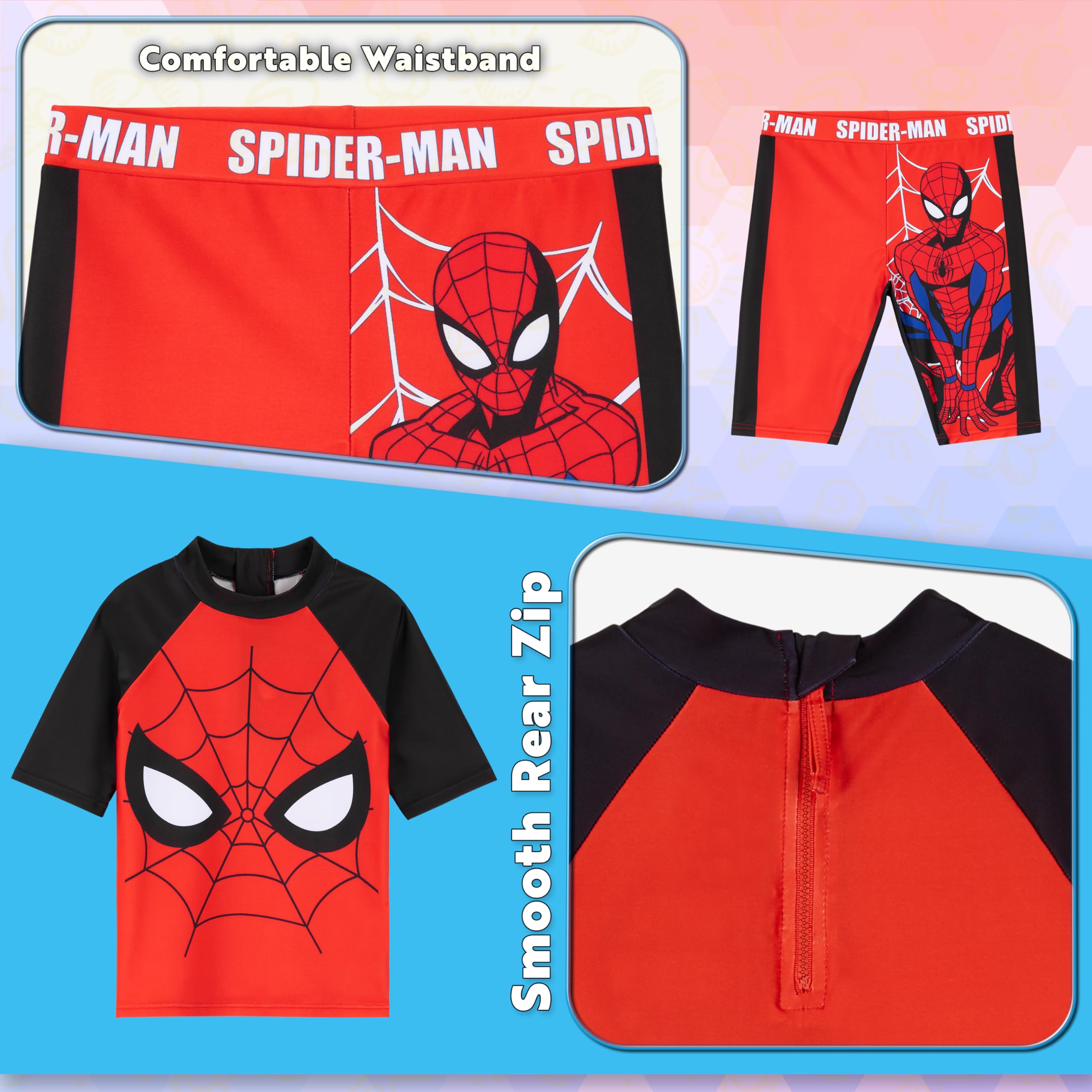 Marvel Spiderman Badeanzug Kinder, Zweiteiliger Schwimmanzug mit Oberteil & Badehose Jungen