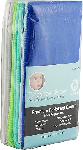 Pañal de tela preplegado Paquete de 6 Surtido para niños 100% algodón Suave, absorbente, reutilizable Fabricado con cuidado para tu bebé o
