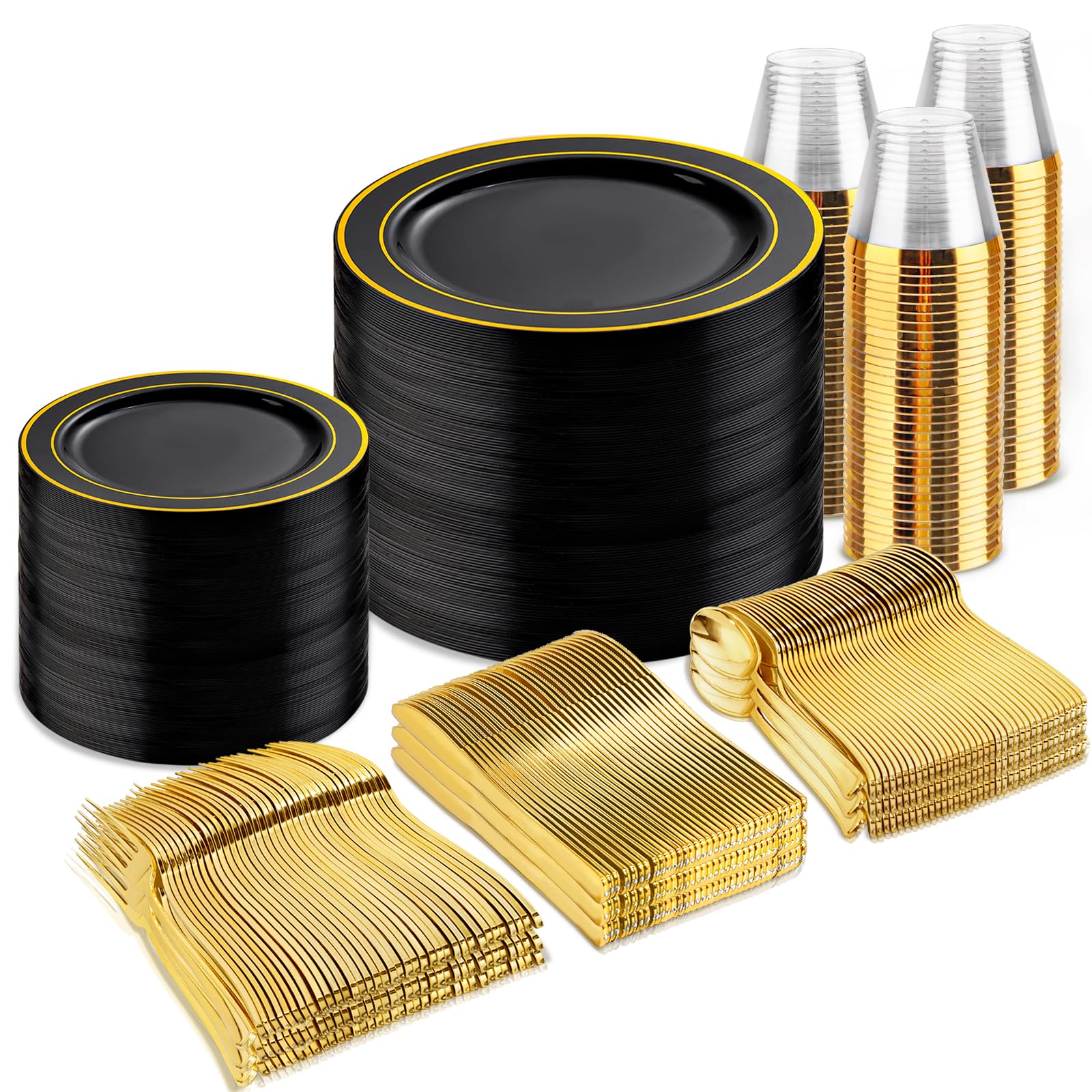 Amazon.com: bUCLA 600PCS Black and Gold Disposable Dinnerware Set