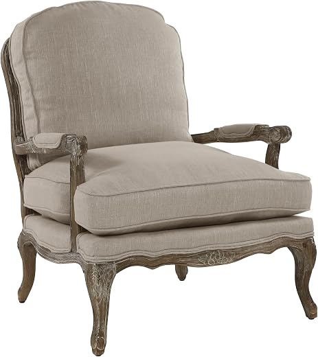 Country French Accent Chair, Neutral Linen Fabric