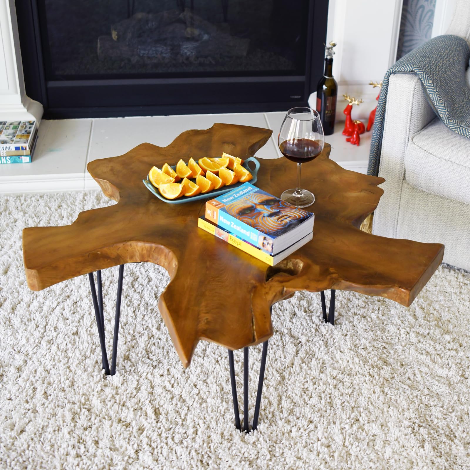 Amazon.com: WELLAND Live Edge Teak Coffee Table, Natural Wood