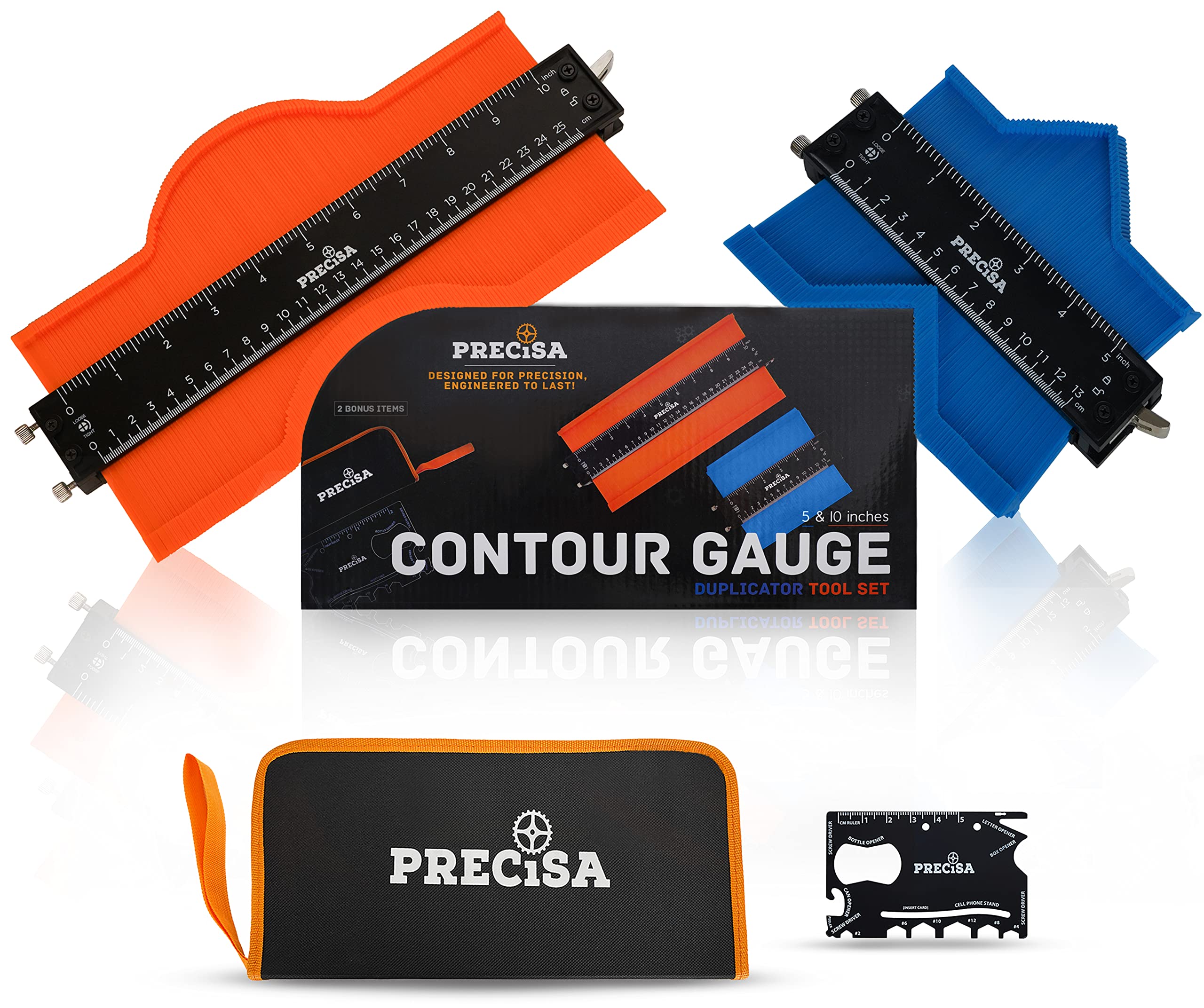 PrecisaContour Gauge 2-Pack (5 & 10 inches) with Lock and Adjustable Tightness - Profile Gauge Tool Kit for Laminate Flooring, Woodworking & Carpentry Tools - Hand Tools for Men and Women