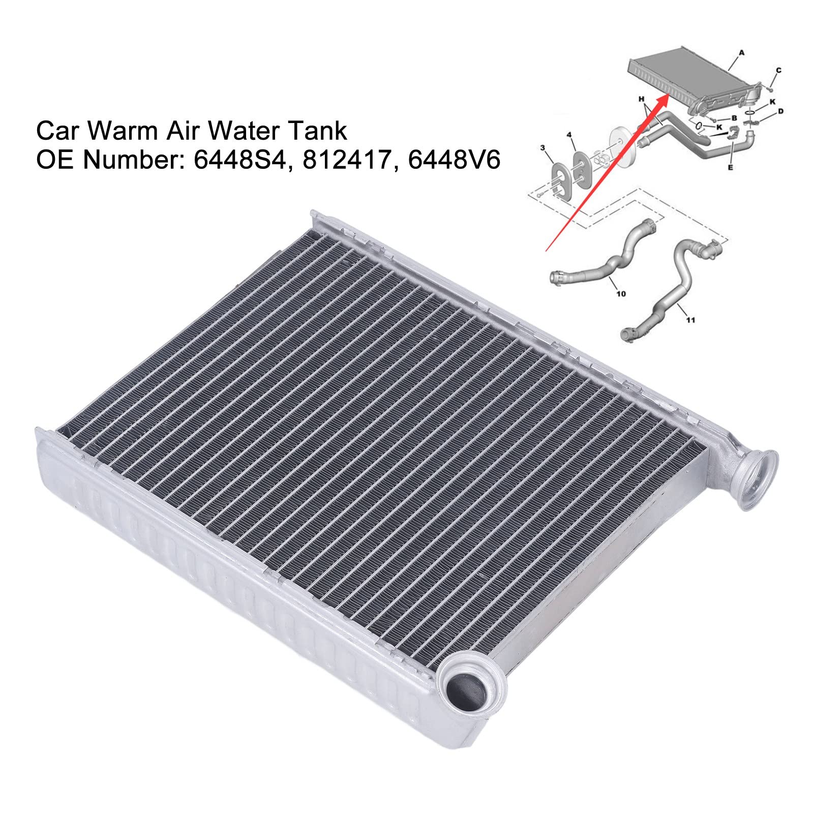 Keenso Radiateur de Réservoir d'eau d'air, 6448S4 échangeur de Chaleur Intérieur Remplacement d'unité de Chauffage de Radiateur de Réservoir d'eau d'air Chaud de Voiture pour 308 RCZ