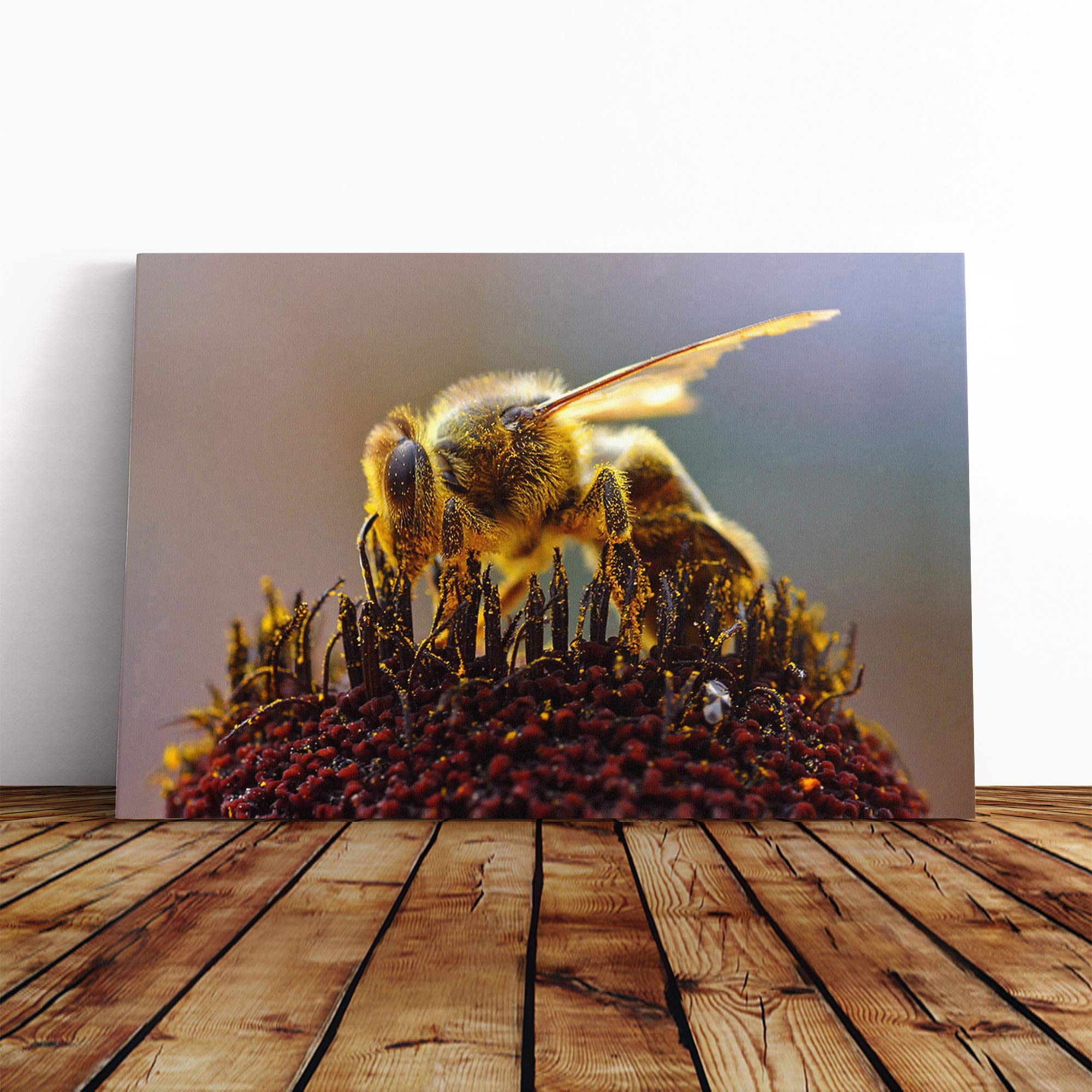 Bumble Bee Collecting Pollen (1) Canvas Print | Gallery Wrapped 30mm Frame Wall Art | 30x20 inches | Ready to Hang | Modern Animals Picture | Living Room Bedroom Lounge Office