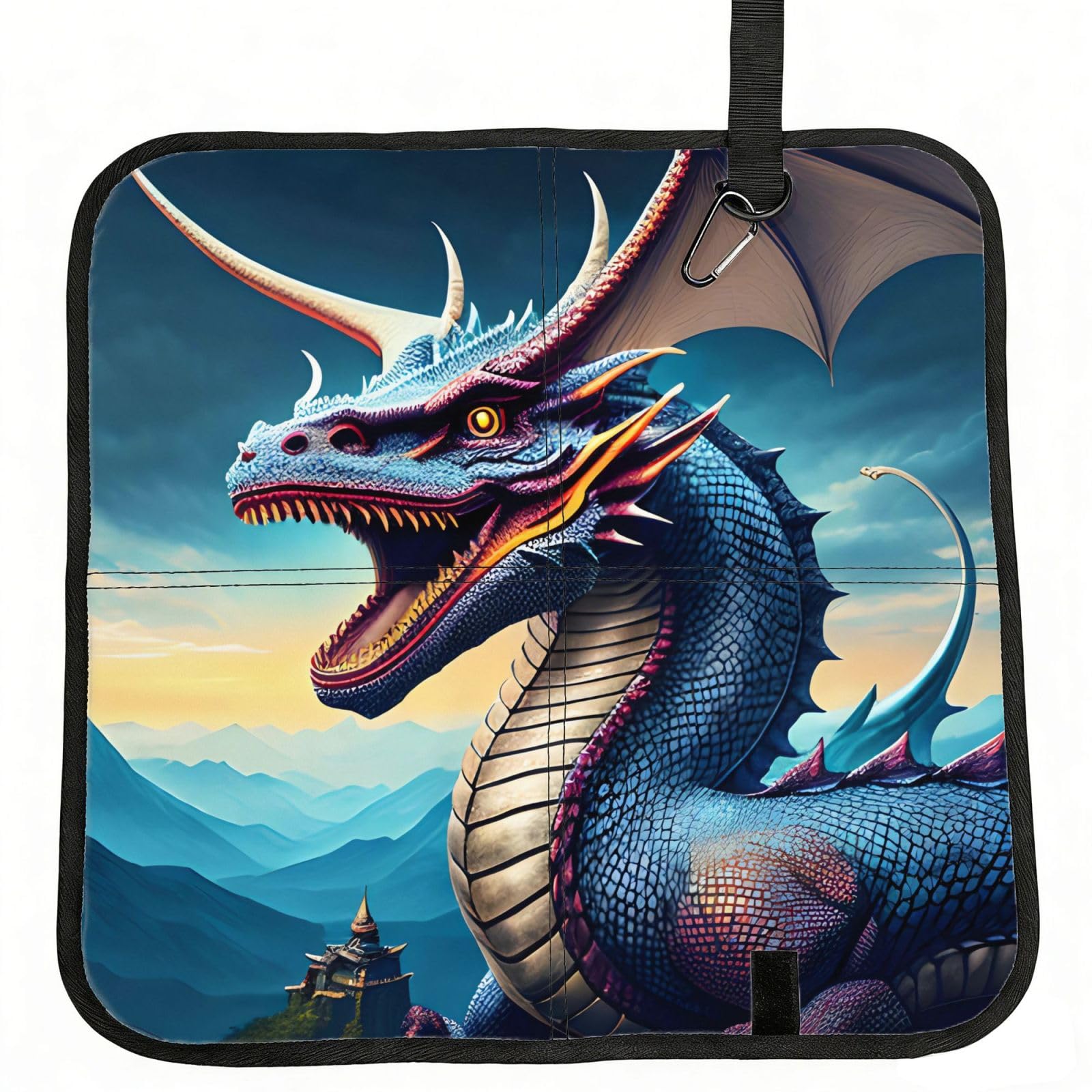 MROWYC Roaring Dragon Printed Foldable Seat Cushion - Portable with Carabiner, for Stadium, Camping, Hiking