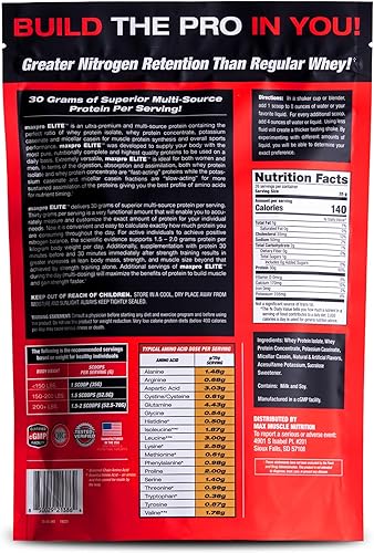 Miniatura 23 de Max Muscle Maxpro Elite - Proteína de suero de leche en polvo, 1.06 oz de proteína, 0.00 oz de azúcar, 0.16 onzas de BCAA de 0.23 oz, proteína