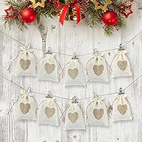 Vista 4 de SumDirect Bolsas de arpillera de corazón con cordón – 36 bolsas pequeñas de lino beige de 4 x 6 pulgadas para regalo de boda, baby shower