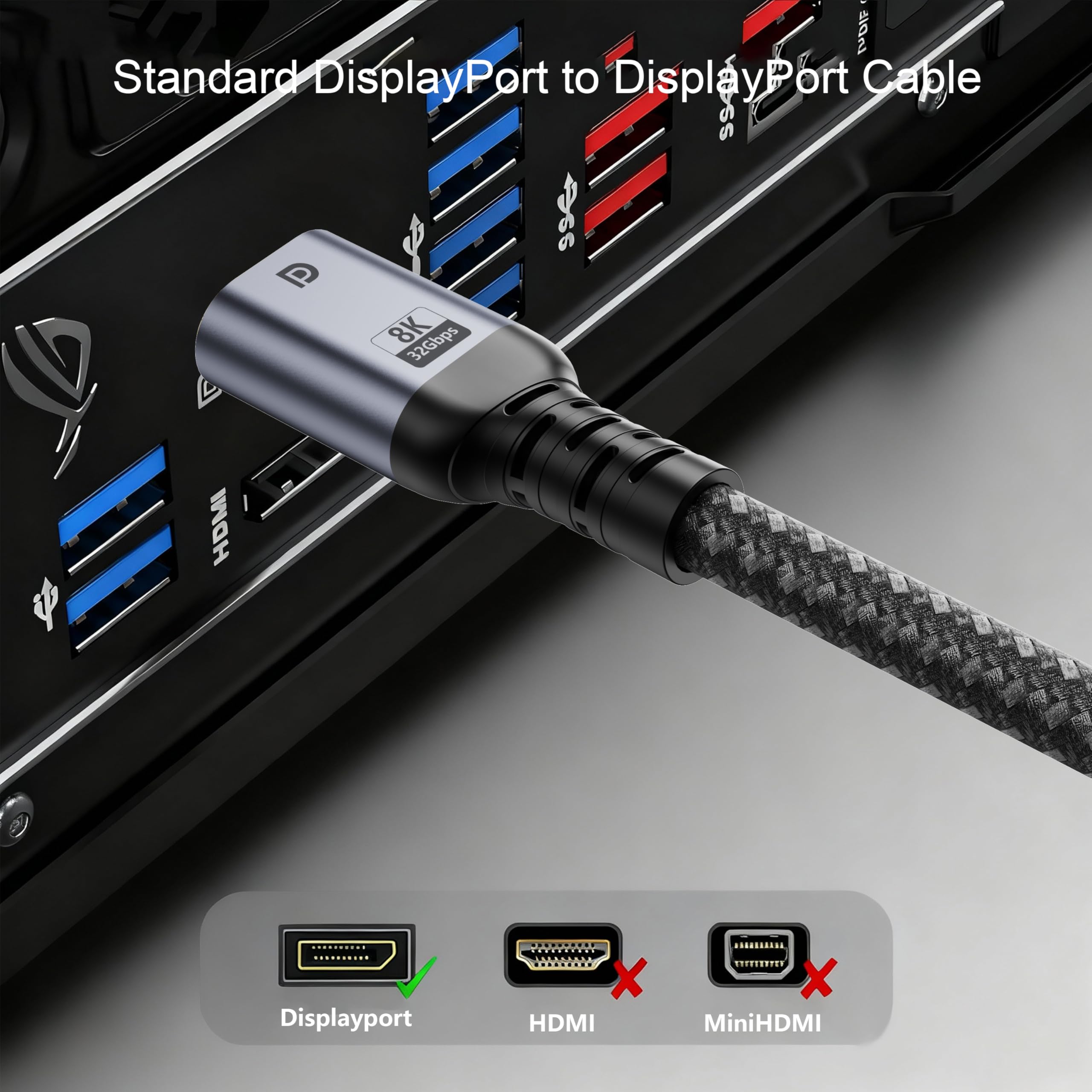 Cavo Displayport 8K 16.5FT, DP 1.4 32.4Gbps 8K @60Hz, 4K @240Hz | Cavo Display Port Supporto FreeSync, G-Sync, HDR10, HDCP, DSC 1.2a, per grafica 4090,7900/PC/HDTV/Gaming Monitor/PC